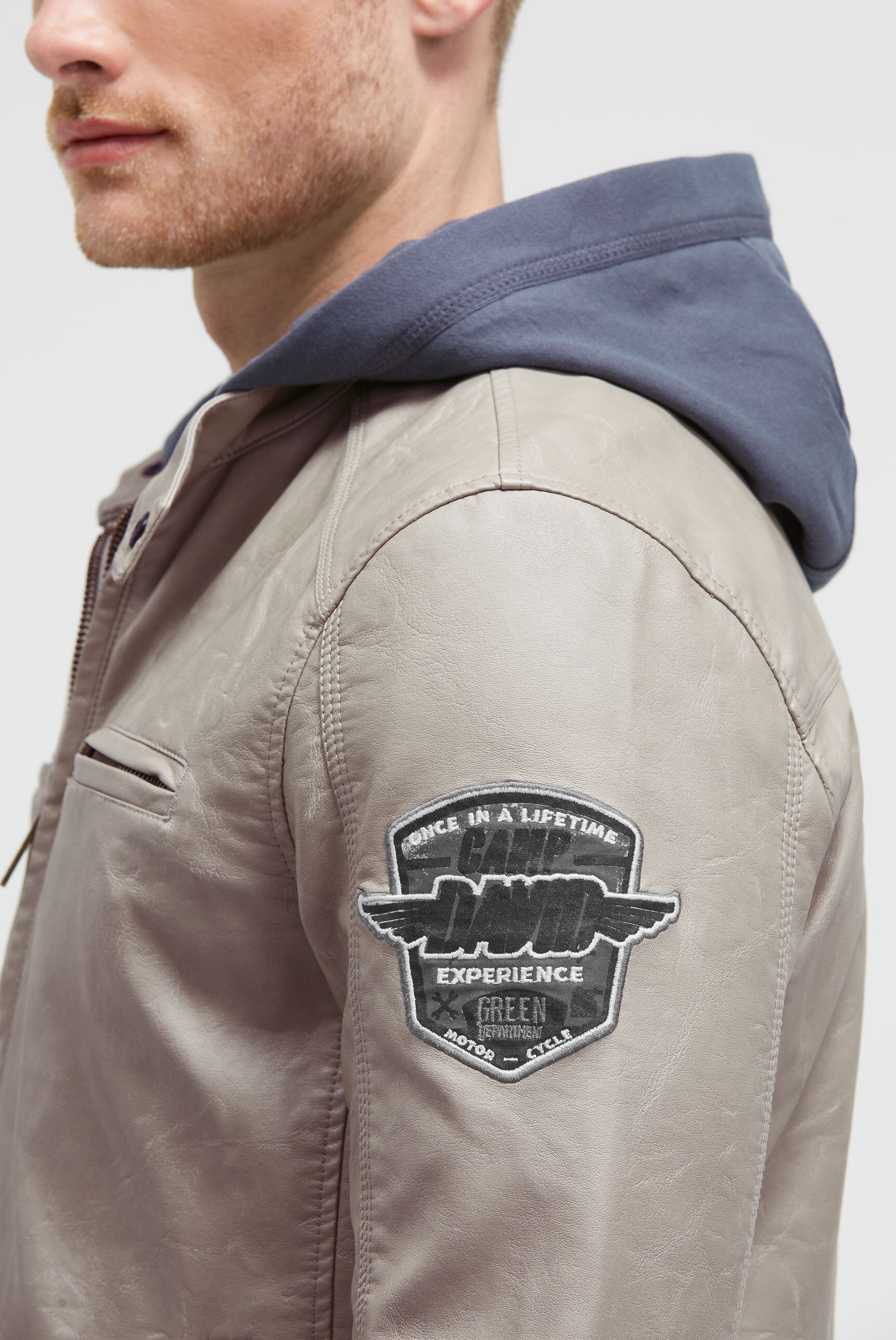 CAMP DAVID Lederimitatjacke mit Kapuze mit abtrennbarer Kapuze