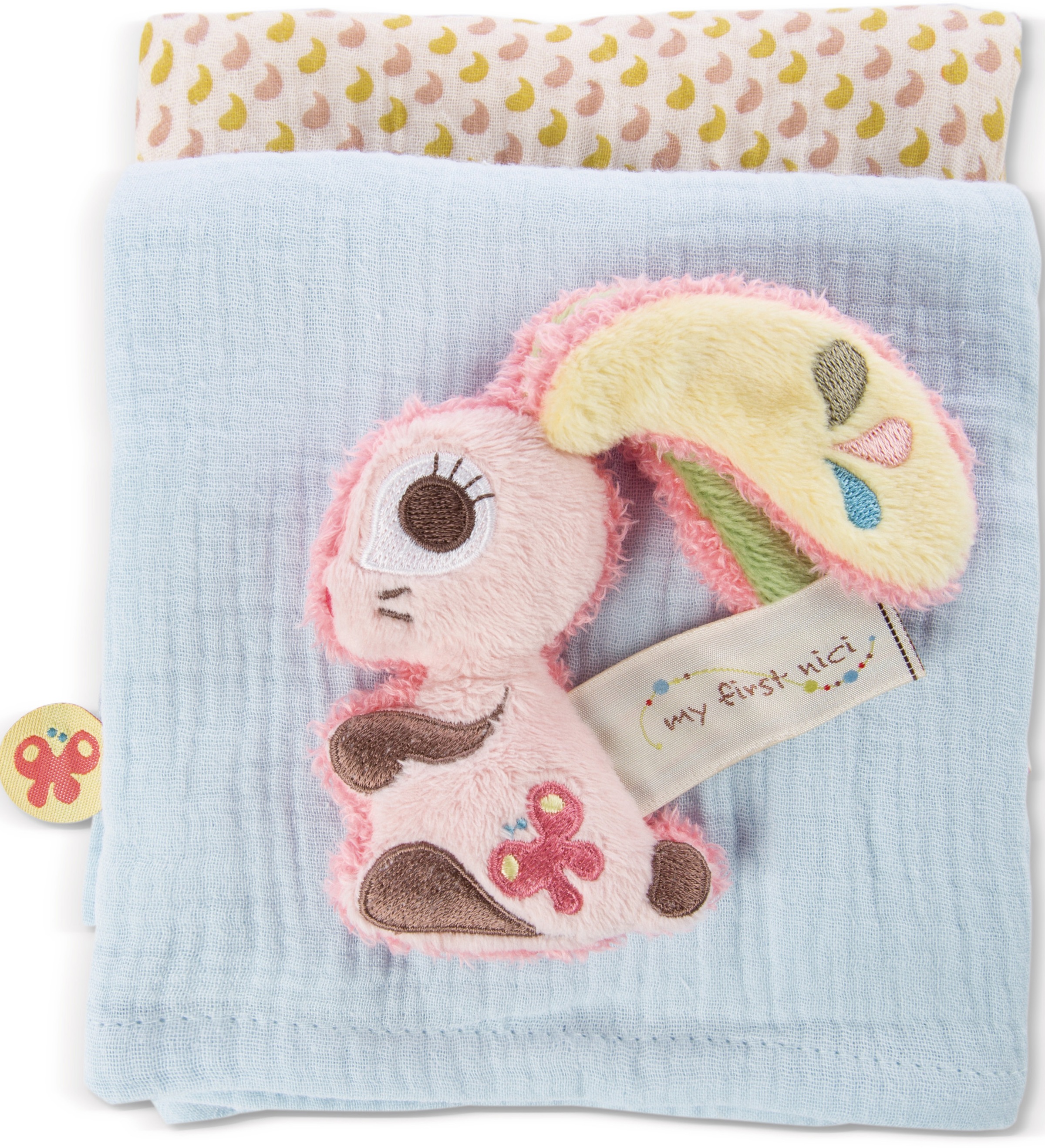 Nici Stoffwindeln »My first NICI, Mulltuch 2er Set mit Greifling Hase Hopsali, 10 cm«