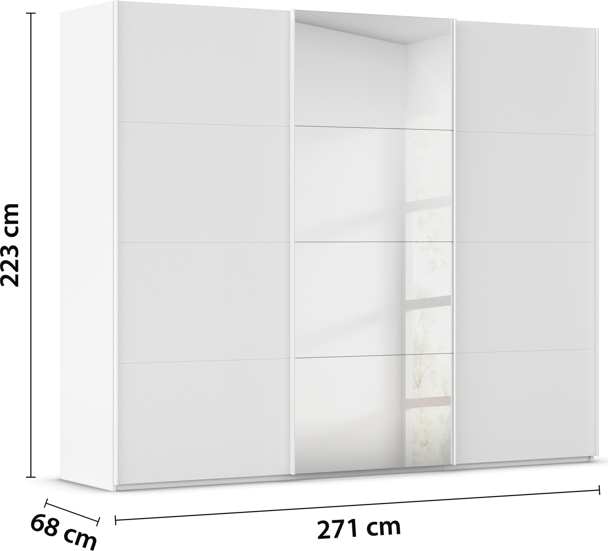 rauch Schwebetürenschrank »Kleiderschrank Schrank Garderobe Schlafzimmerschrank SCALE-FYRA«, edle viergeteilte Türen mit Spiegel und vielen Farben MADE IN GERMANY