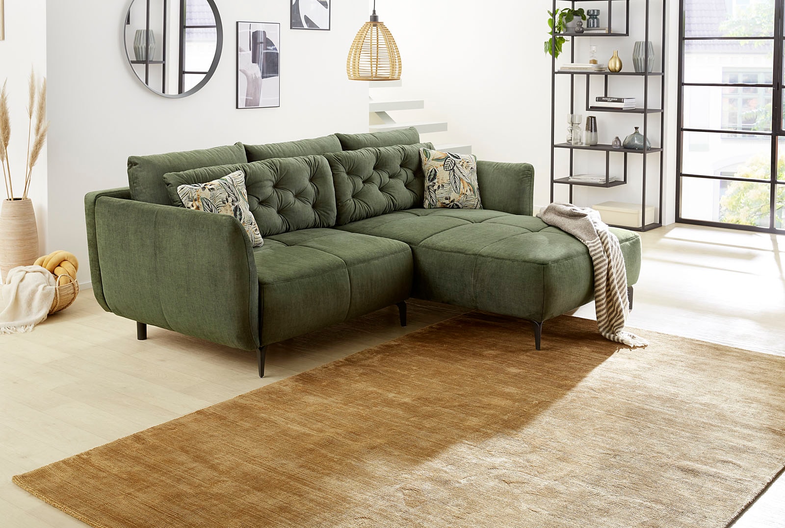 Jockenhöfer Gruppe Ecksofa "Salo L-Form, B: 251 cm" im Retrolook mit Wellenfederung, mit Zierkissen