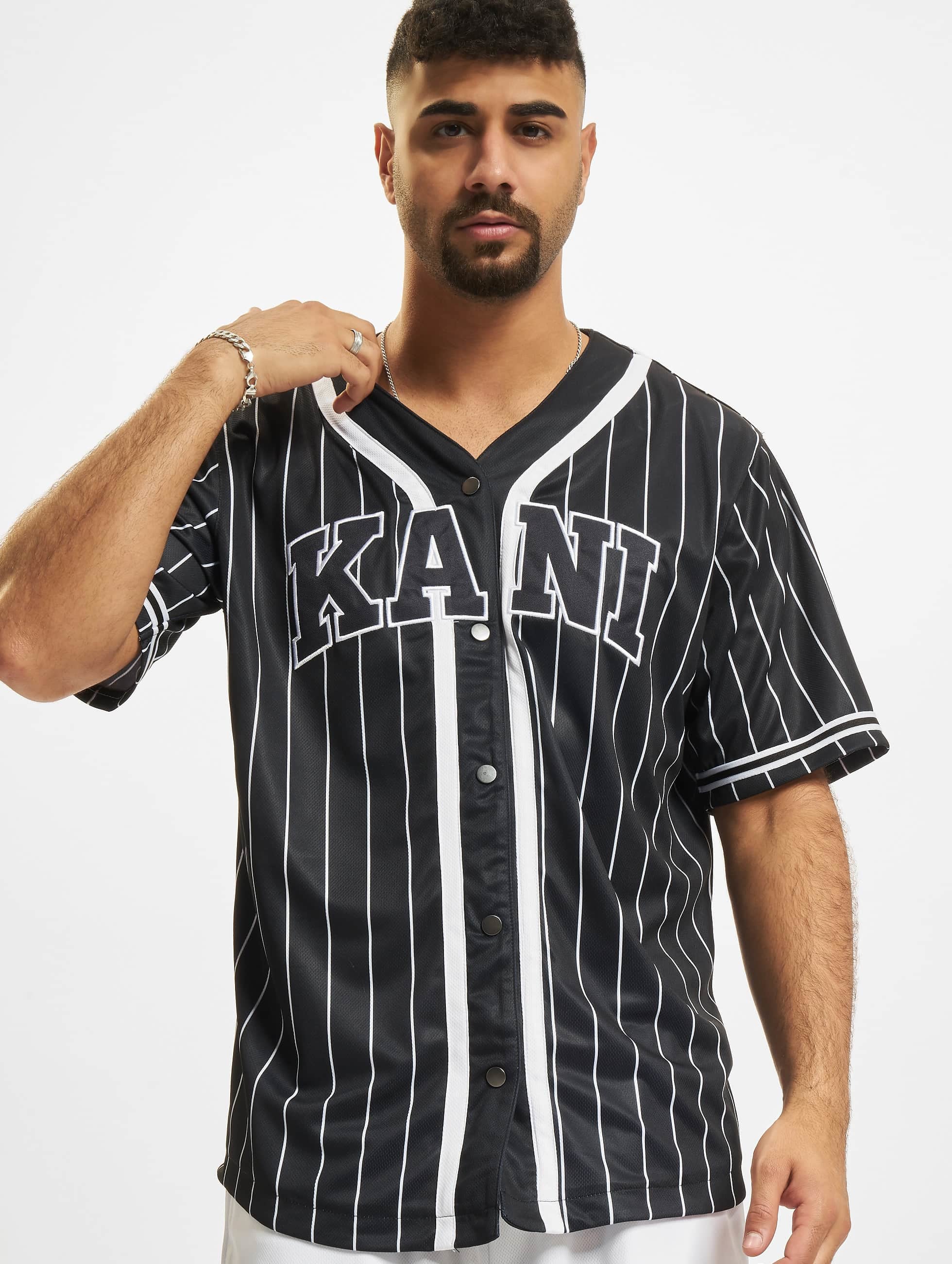 Kurzarmshirt »Karl Kani Herren KM221-115-1 Serif Pinstripe Baseball Shirt«, (1 tlg.)
