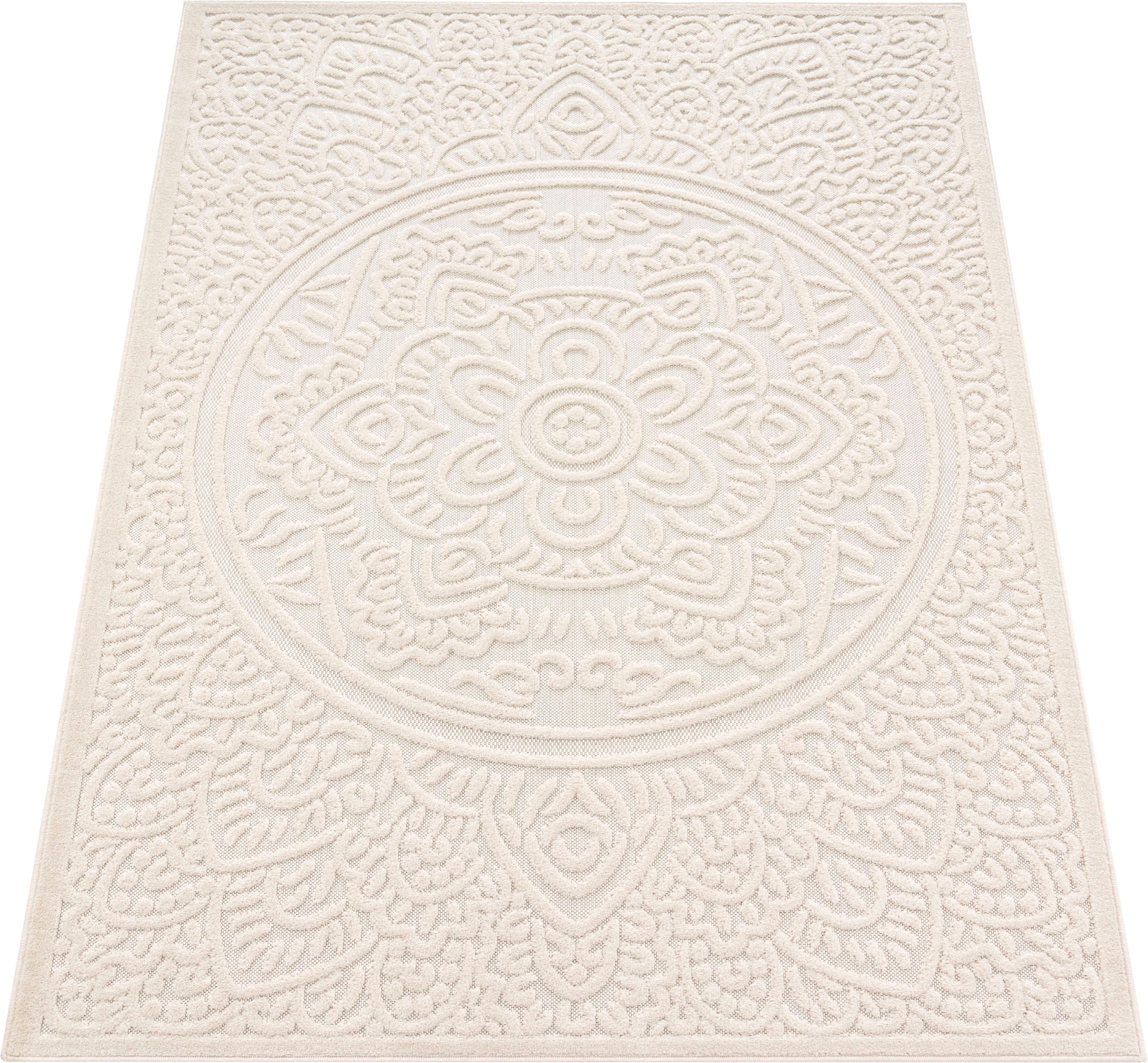 Paco Home Teppich "Cotton 232" rechteckig 6 mm Höhe Uni Farben, Hoch-Tief Effekt, boho, In- und Outdoor geeignet