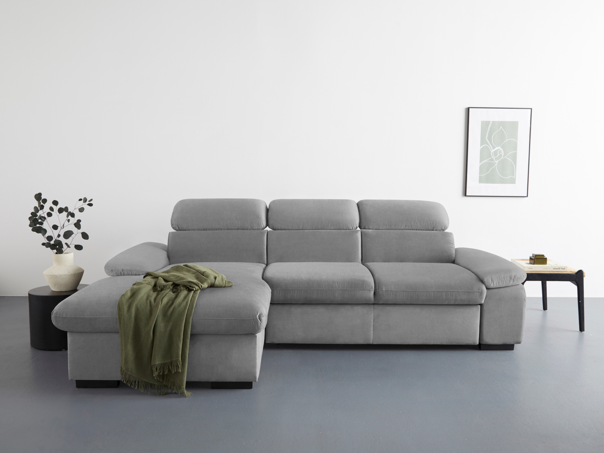 COTTA Ecksofa »Lola L-Form«, (Set, mit Hocker), mit Hocker & Kopfteilfunktion, wahlw. Bett- und Armteilfunktion