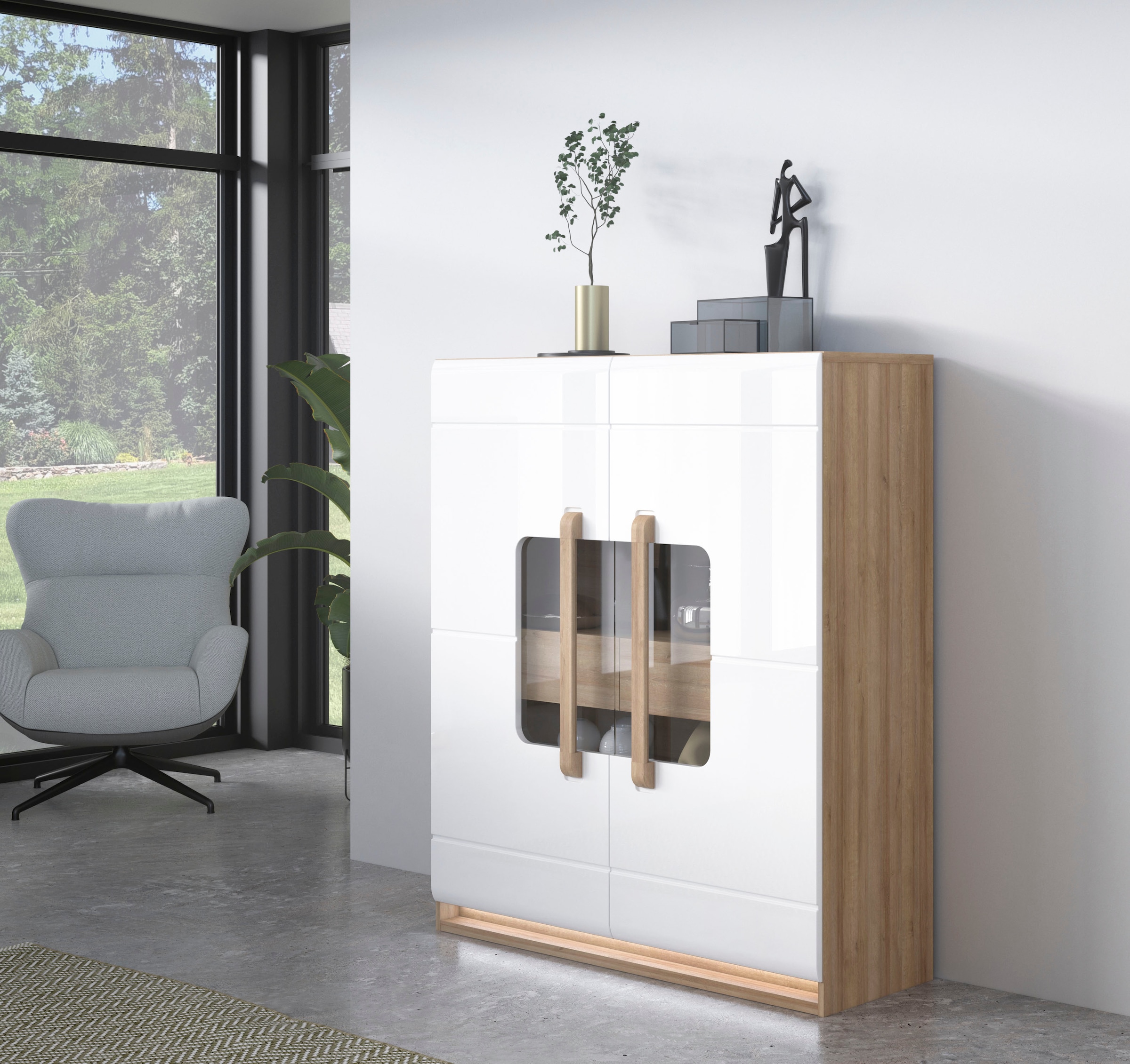 FORTE Highboard »Attention«, Highboard, Beleuchtung, Soft Close,Glastüre, Stauraum