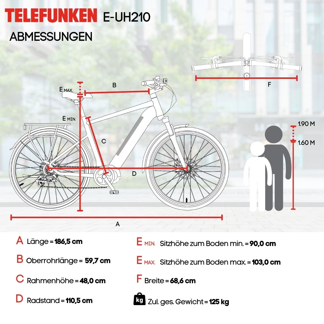 Telefunken E-Bike »UH210 Herren«, 7 Gang, Shimano, Heckmotor 250 W, (28 Zoll, Straßenzulassung, Drehmomentsensor), Pedelec, Elektrofahrrad für Herren, Urbanbike