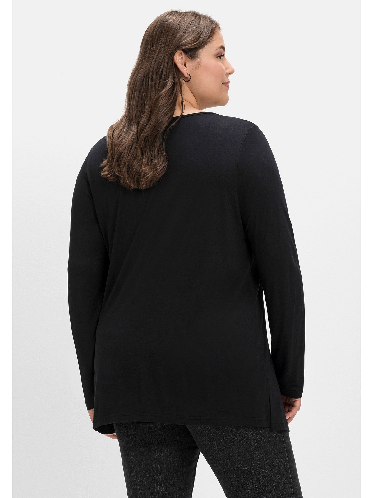 Sheego Langarmshirt »Große Größen«, mit Kellerfalte online und BAUR V-Ausschnitt | kaufen