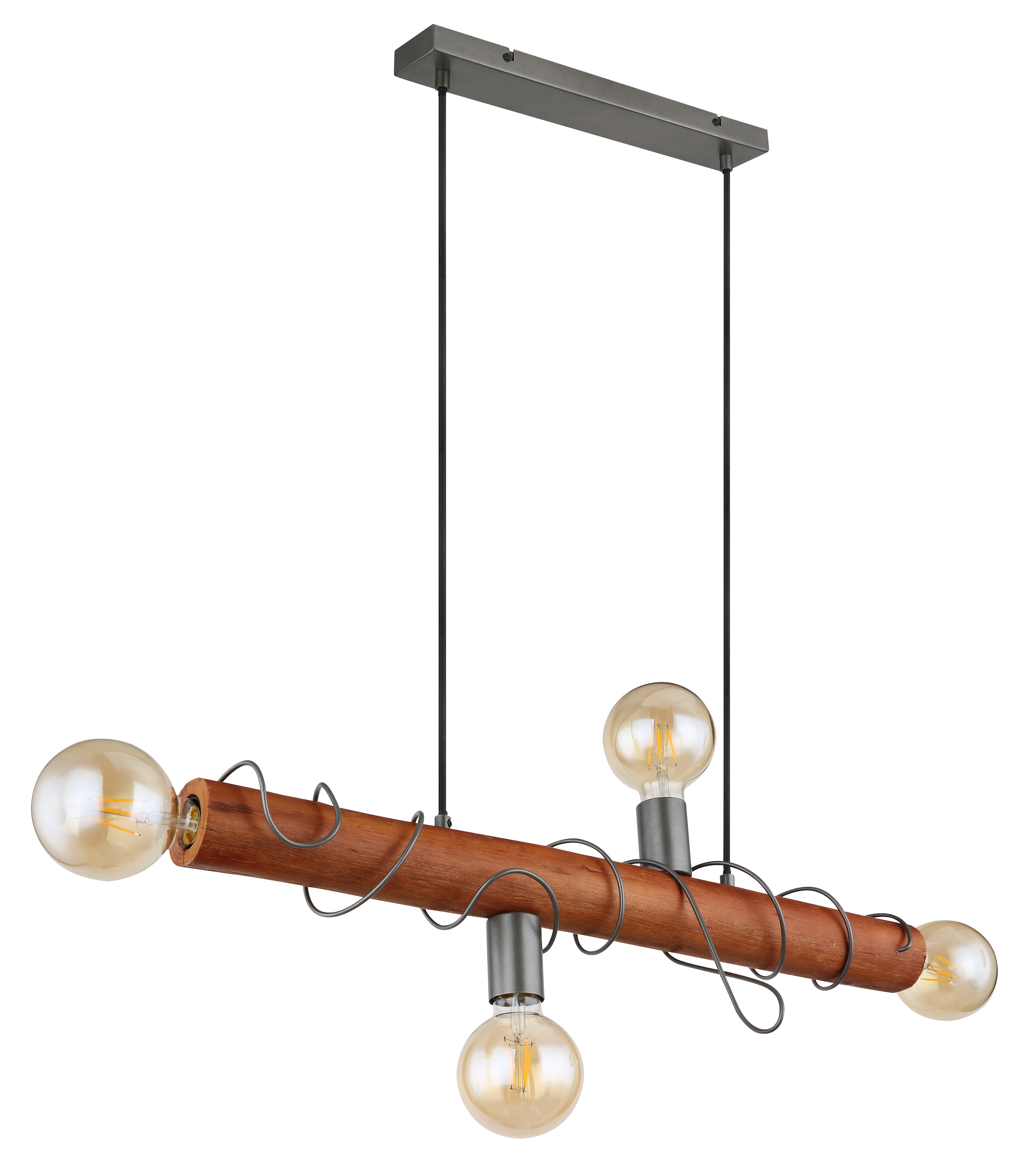 GLOBO LIGHTING Hängeleuchte »ALICE«, Leuchtmittel E27 | ohne Leuchtmittel, Hängelampe/Holz/Kabel um Holz gewickelt/grau