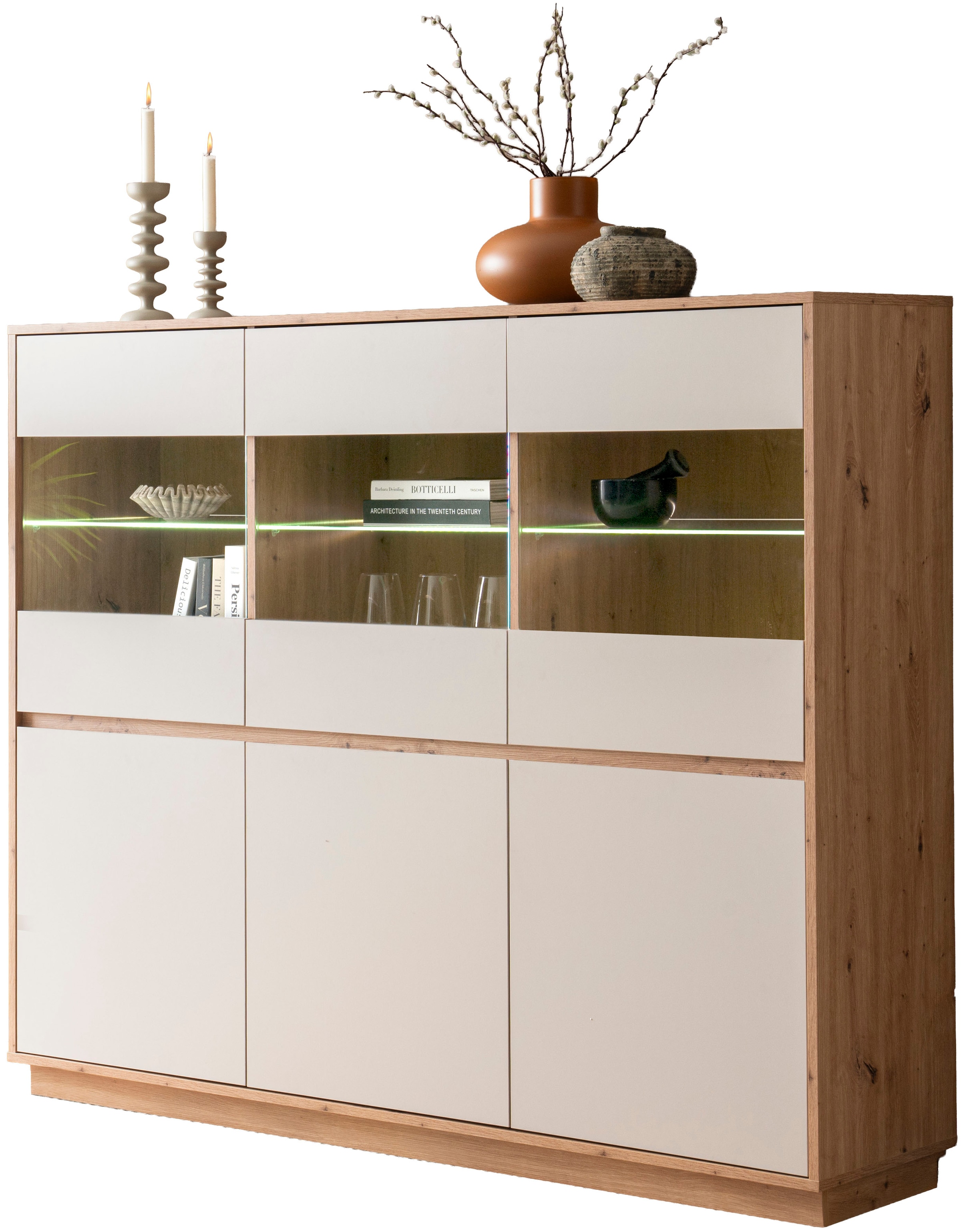 Home affaire Highboard »Sonora, moderner Schrank, Stauraumelement in Eiche Artisan, Kommode« filigrane Rahmenoptik, ausreichend Stauraum, vielseitig einsetzbar