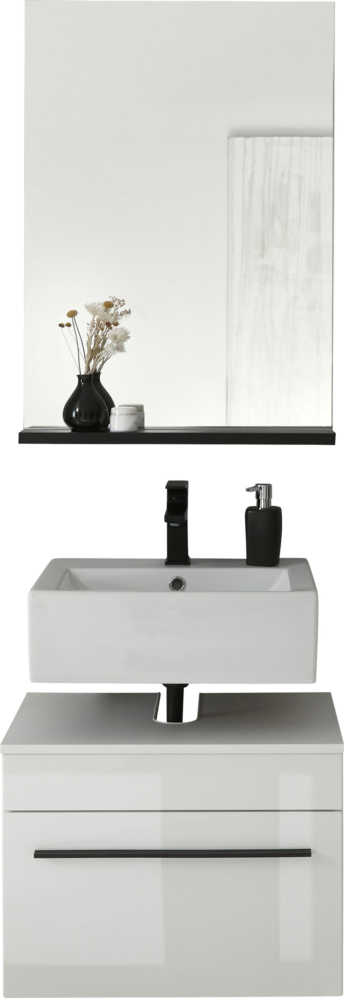 INOSIGN Badmöbel-Set »Cantara, Bad im modernen Design, 2-teiliges Badezimmer«, (Set, 2 St.), Unterschrank und Spiegel, in Weiß Hochglanz, viel Stauraum