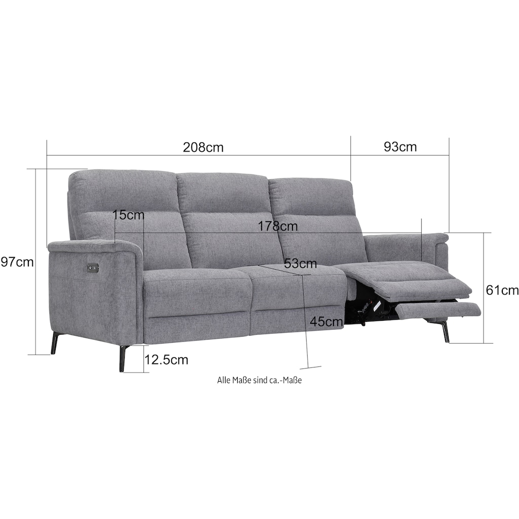 Places of Style 3-Sitzer »Barano, Relaxsofa in Leder und Webstoff«