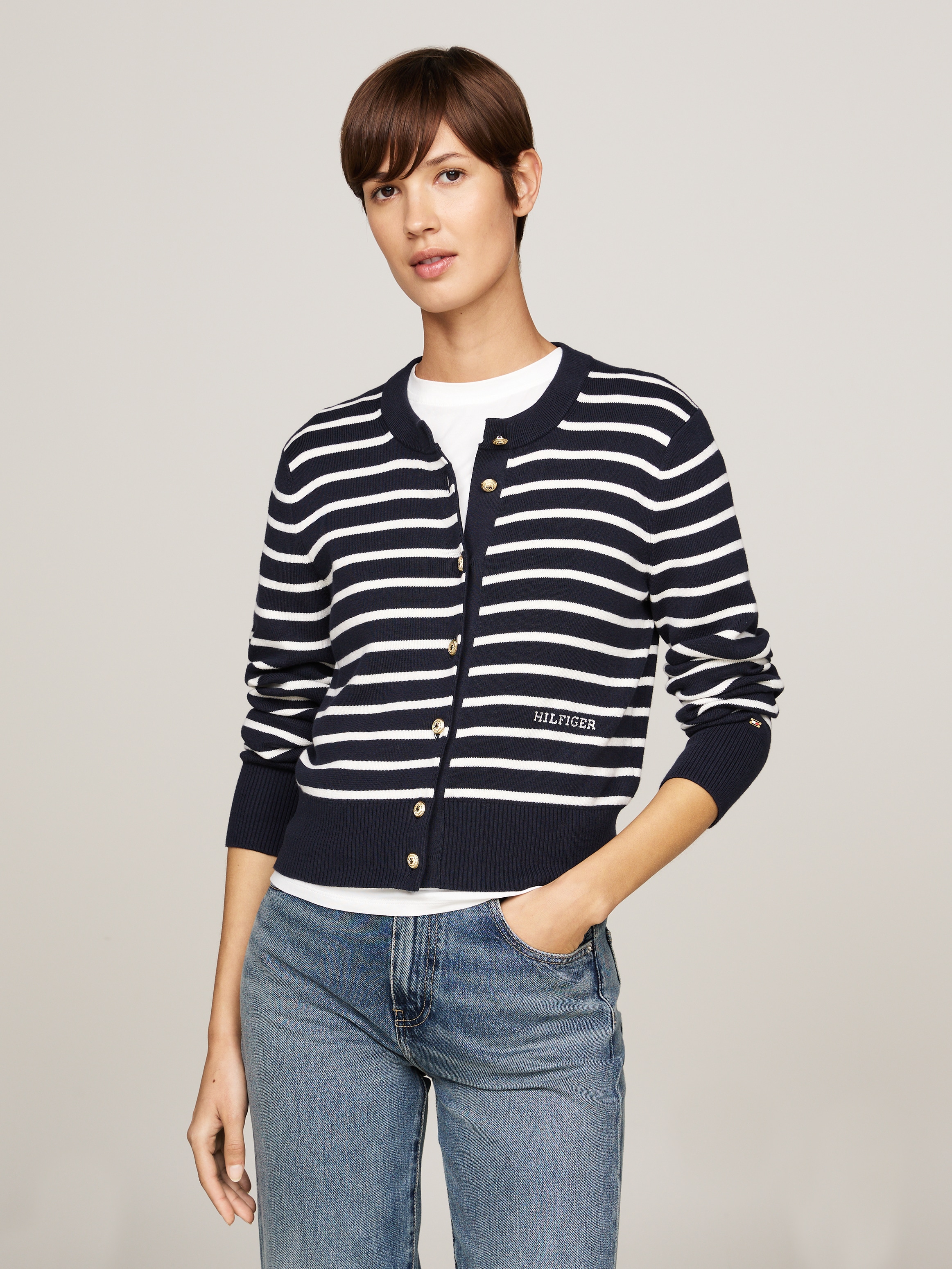 TOMMY HILFIGER Strickjacke, mit Logoprägung