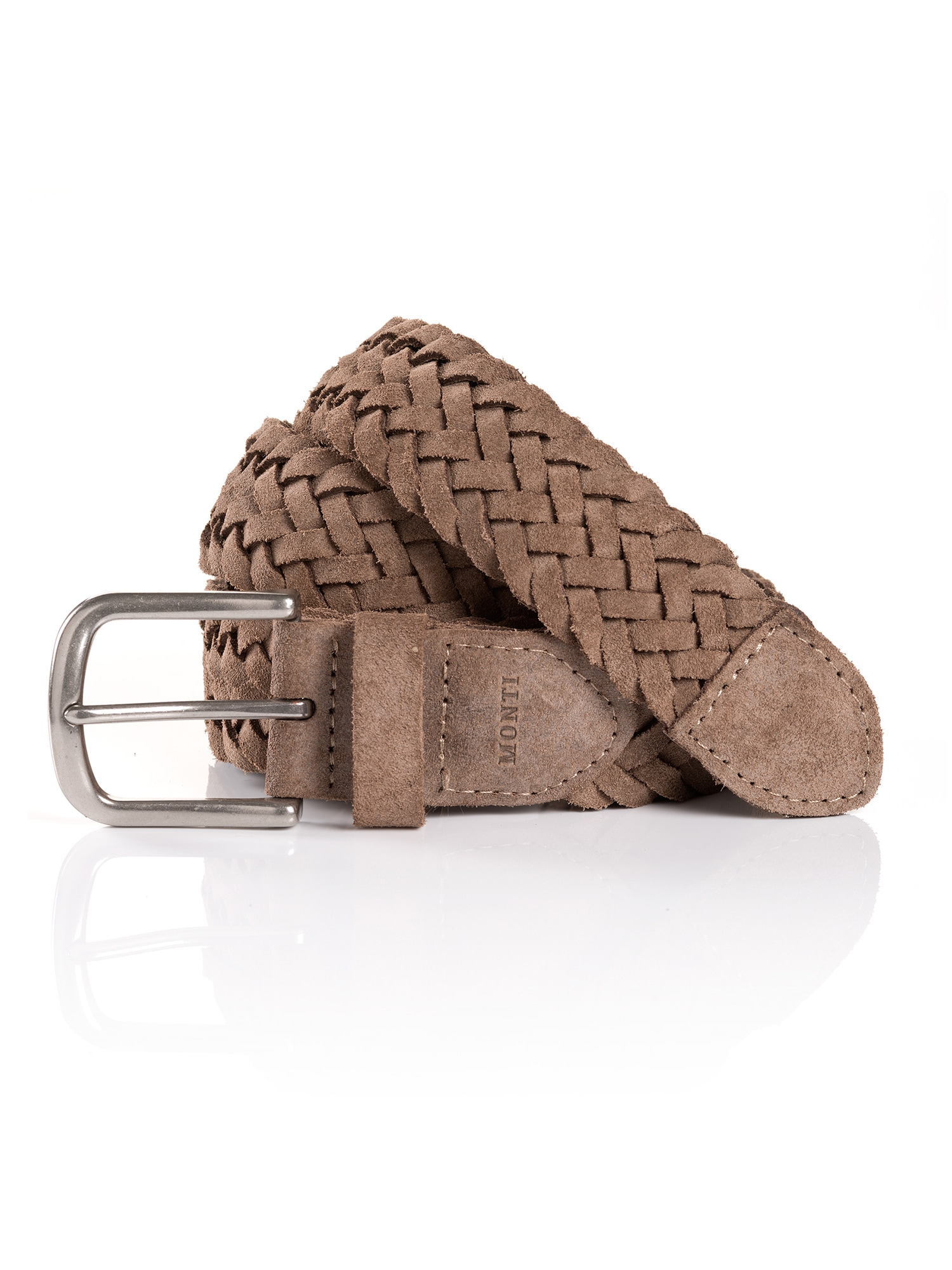 Ledergürtel MONTI "VANCOUVER", Herren, Gr. 105, grau (taupe), Obermaterial: 100% Rindsleder, Gürtel Ledergürtel, Flecht-Optik, matt, weich, handgefertigt