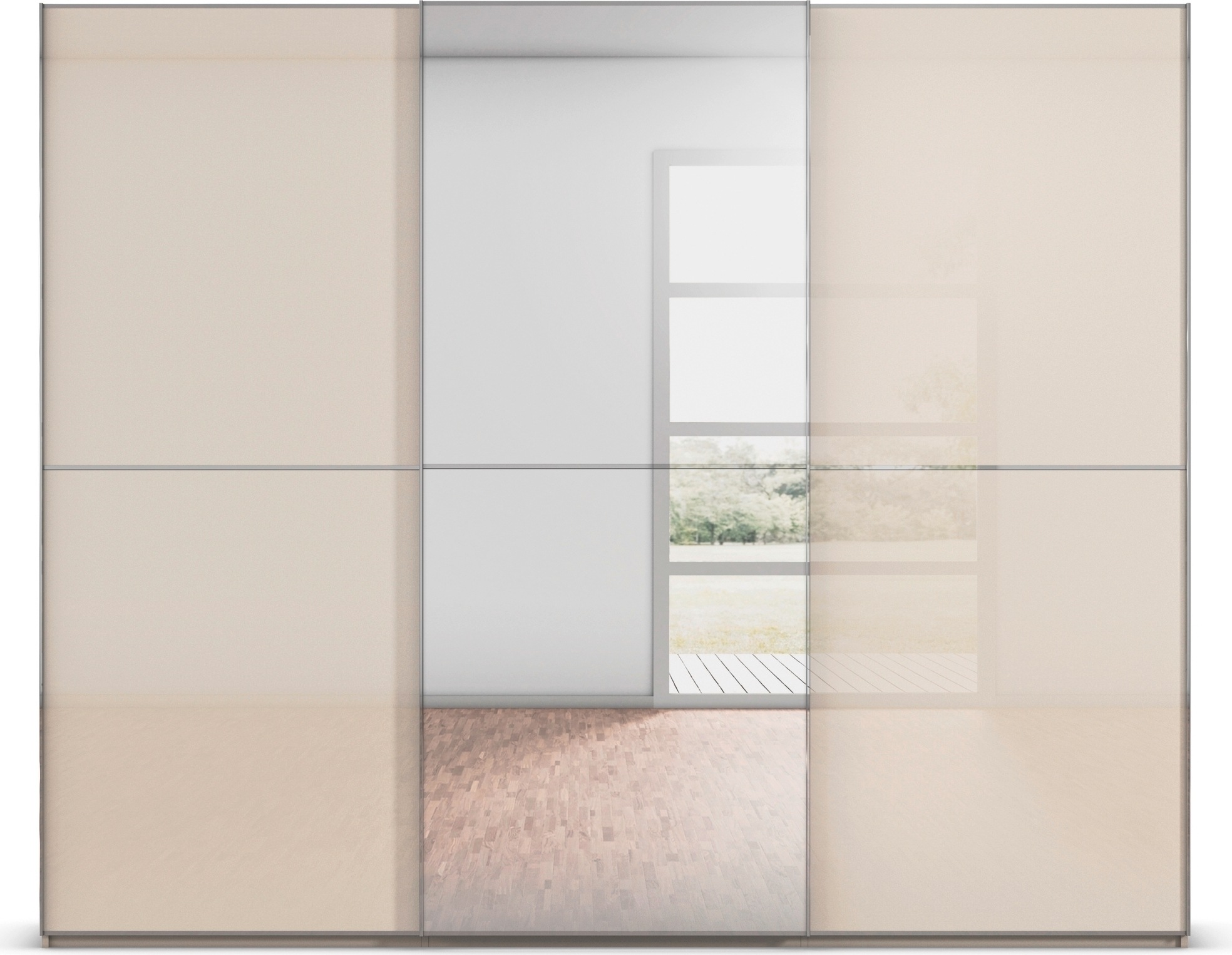rauch Schwebetürenschrank »Kleiderschrank Schrank Garderobe Schlafzimmerschrank SCALE-DUO«, edle zweigeteilte Türen Spiegel/Glas-Mix 3 Zierleisten MADE IN GERMANY