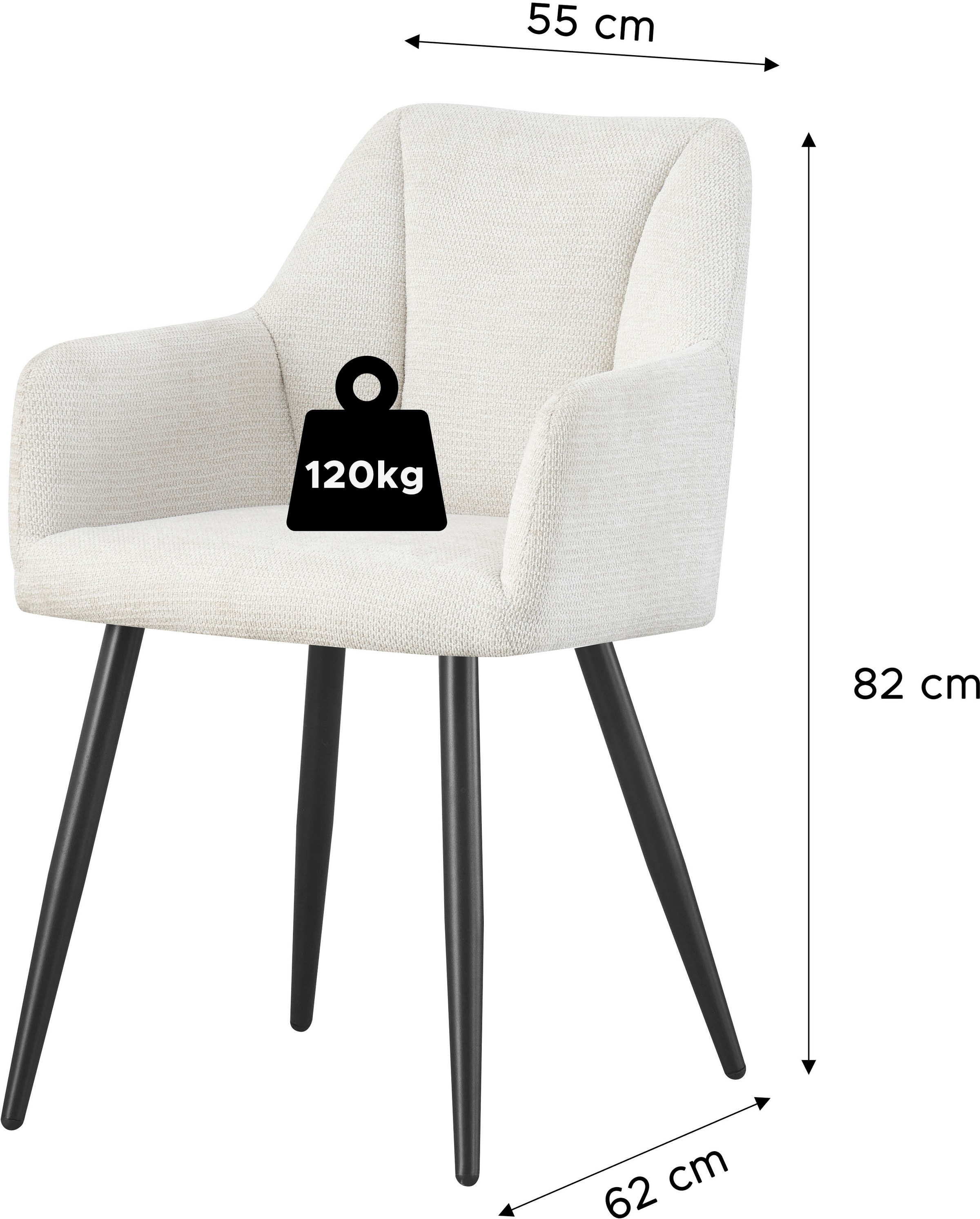 Home affaire Esszimmerstuhl »MILTON, 2er Set, mit Metallgestell in matt schwarz« (Set) 2 Stk.in verschiedenen Farben, Belsatbarkeit pro Stuhl 120 kg, mit Armlehne