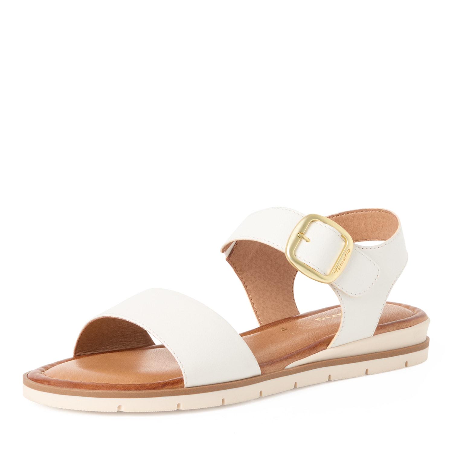 Riemchensandale TAMARIS, Damen, Gr. 42, weiß, Glattleder, Schuhe Riemchensandale, Plateau, Sommerschuh, Sandalette im Basic-Look