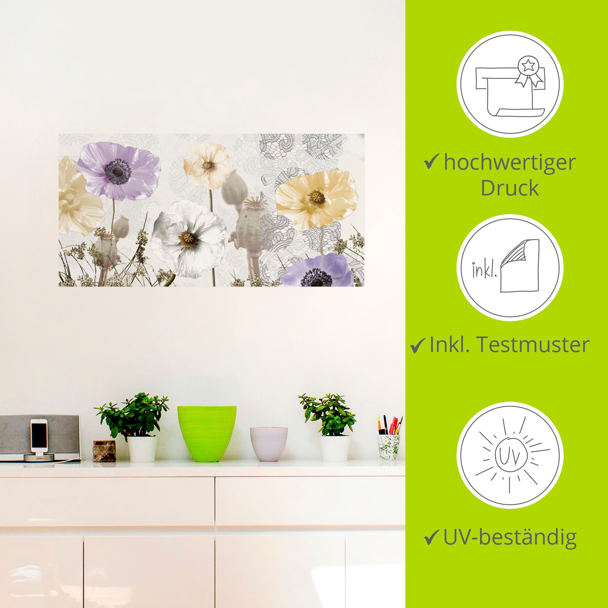 Artland Wandbild »Glänzende Mohnblumen«, Blumen, (1 St.), als Alubild, Outdoorbild, Leinwandbild, Wandaufkleber, versch. Größen