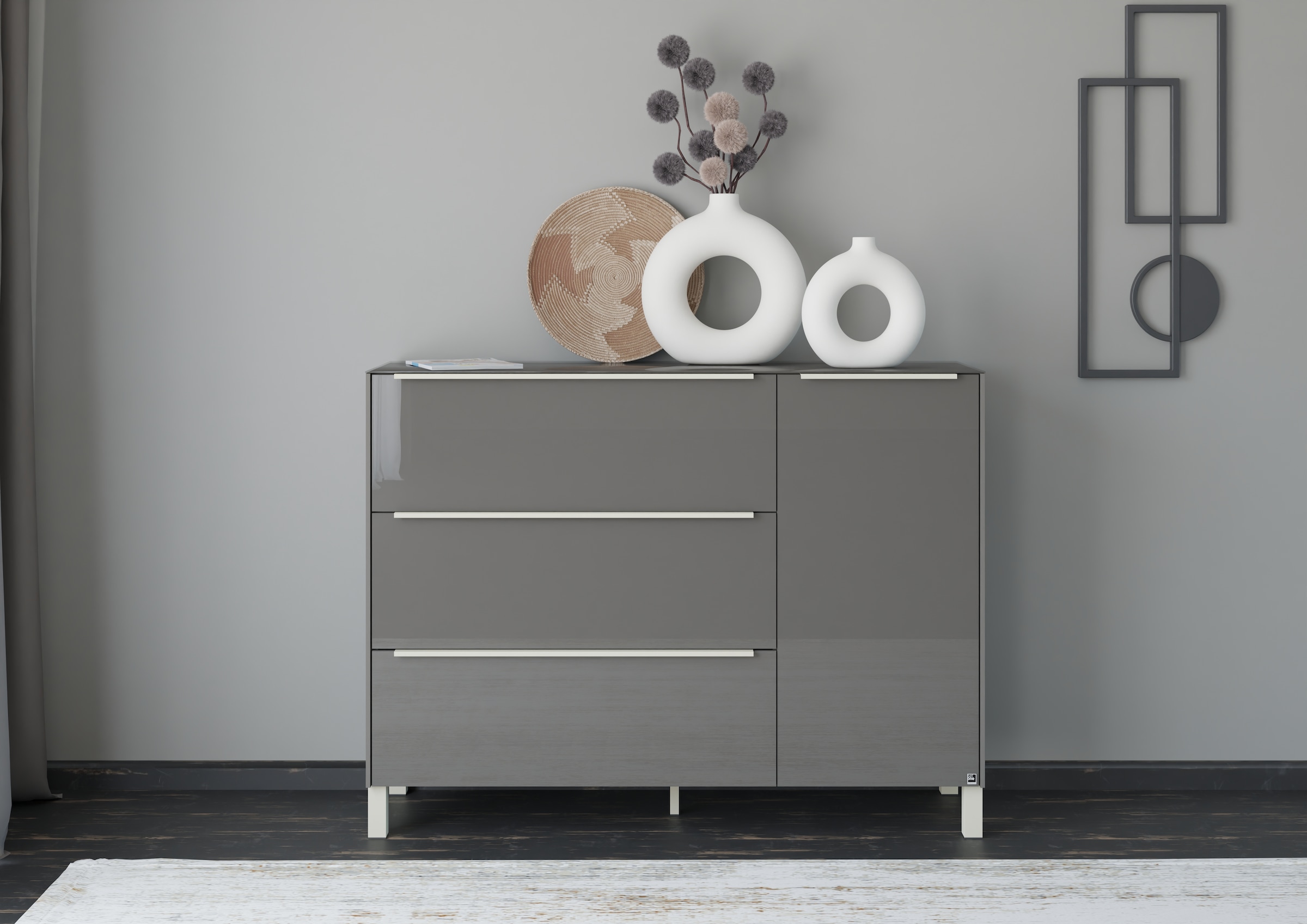 Sideboard, B:137cm H:106cm T:42cmanthrazit matt lack, glas anthrazit glanz, SET ONE BY MUSTERRING, Glas, Holzwerkstoff, Wohnzimmer, Sideboards,