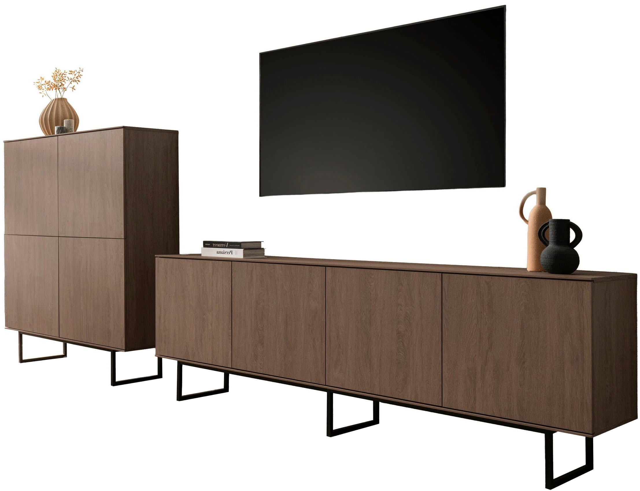 Home affaire Wohnzimmer-Set »Lund, moderne Anbauwand, Wohnzimmer-Set in Stone Oak oder Nussbaum« 2 Stk. tlg.