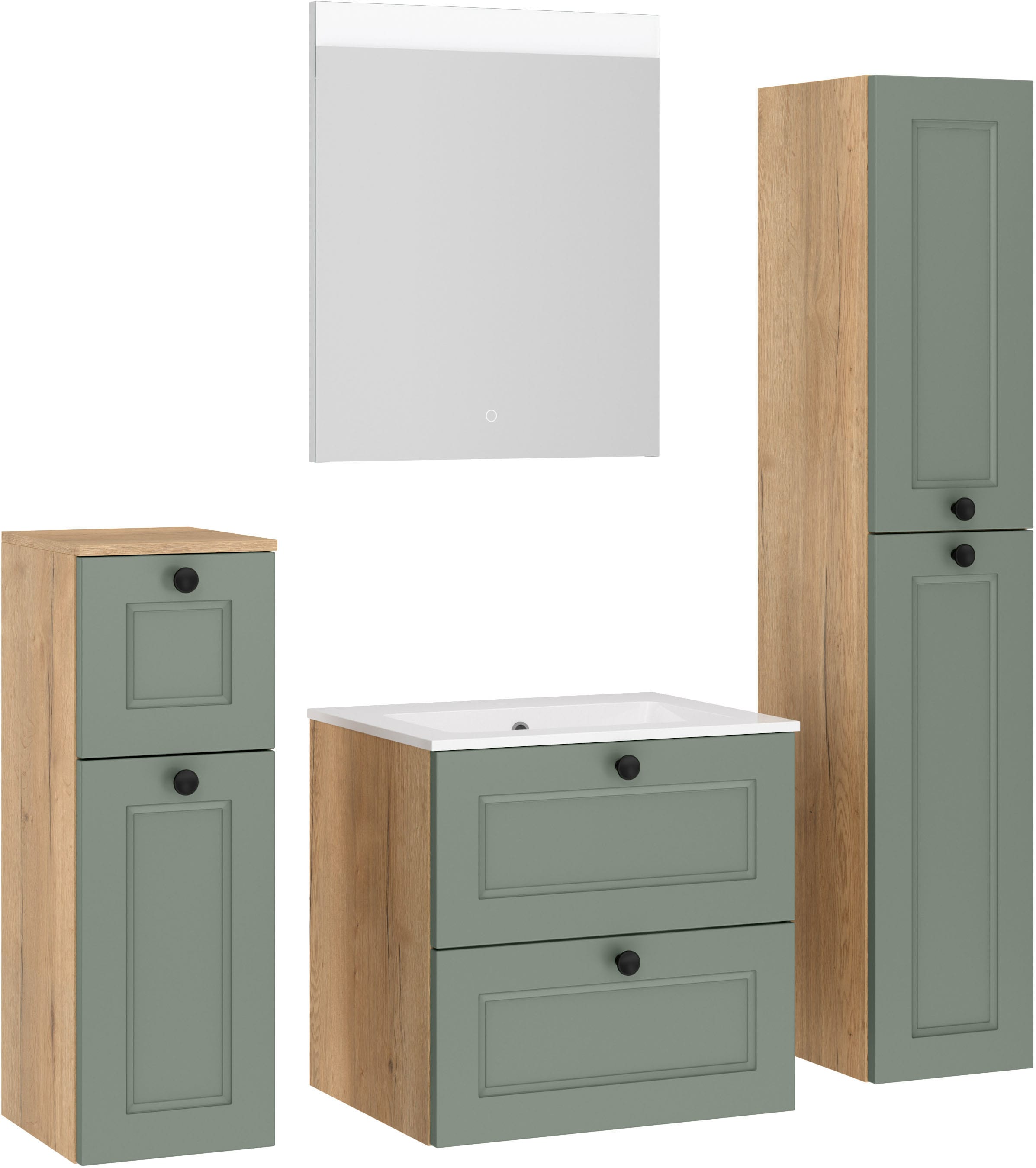 nobilia® Badmöbel-Set »Cascada« Set, mit Waschbecken, inkl. beleuchtetem Spiegel mit Touch-Sensor, 4 Stk. tlg.