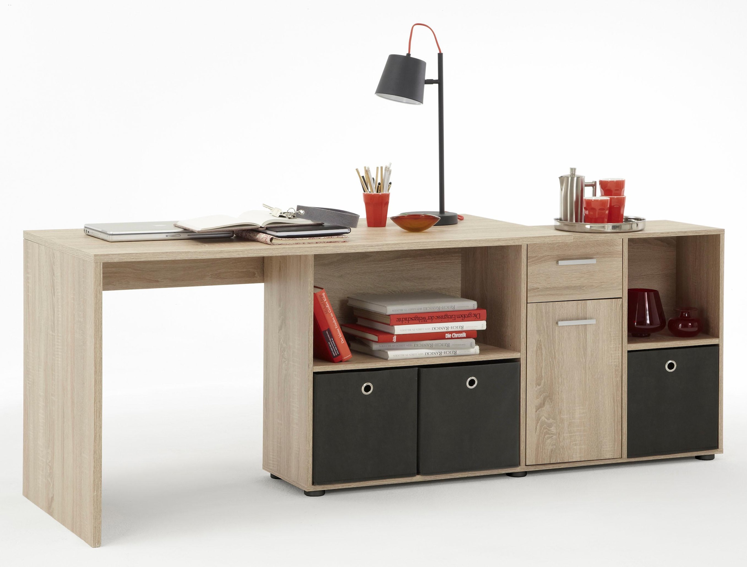 FMD Eckschreibtisch »Lex, Schreibtisch / Sideboard,«, drehbar, Breite 136 / 205 cm, Made in Germany