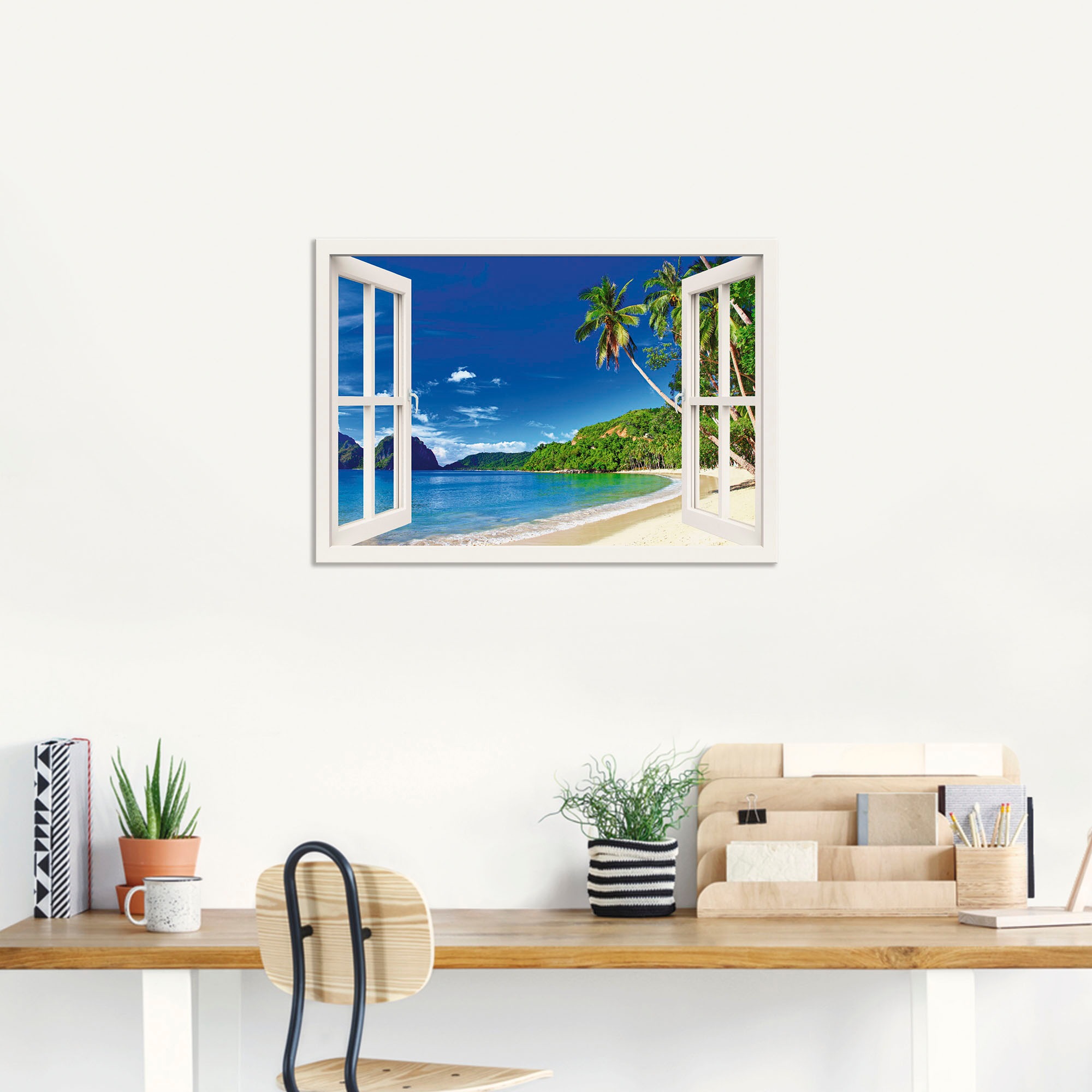 Wandbild ARTLAND "Fensterblick Paradies", weiß (farbe bild(er): weiß), B:100cm H:70cm, Bilder, als Alubild, Leinwandbild, Poster in verschied. Größen 3