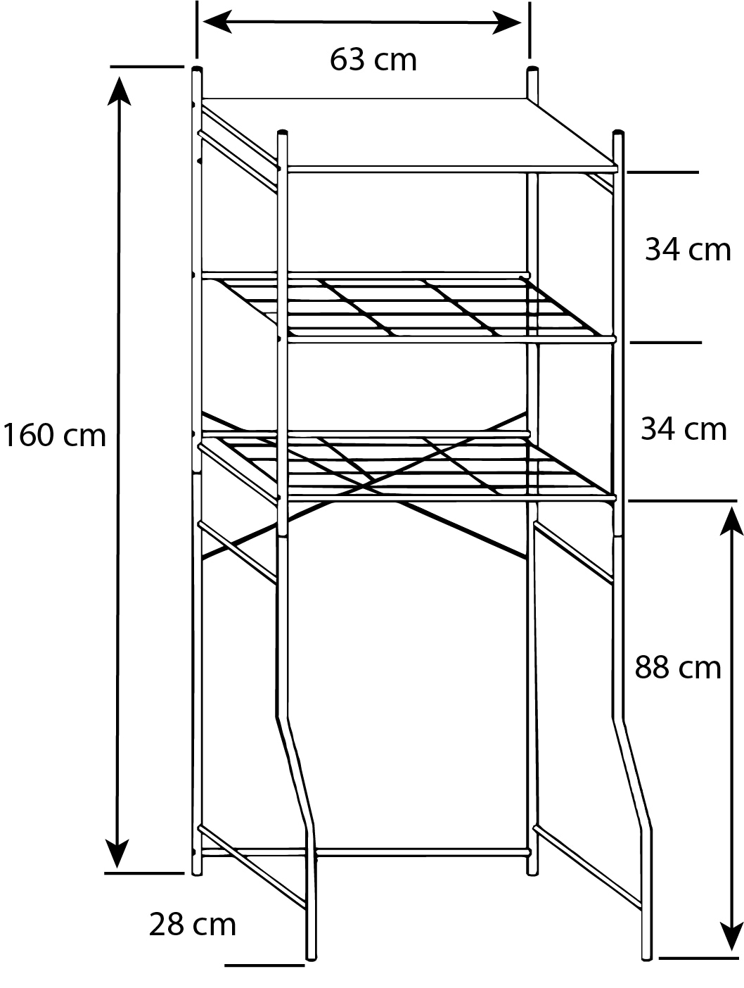 VCM Waschmaschinenumbauschrank »VCM Metall Überbauregal für Waschmaschinen | Platzsparendes Waschmaschinenregal | Maße: H. 160 x B. 68 x T.25 cm ¿ Tubas M«, (1 St.)