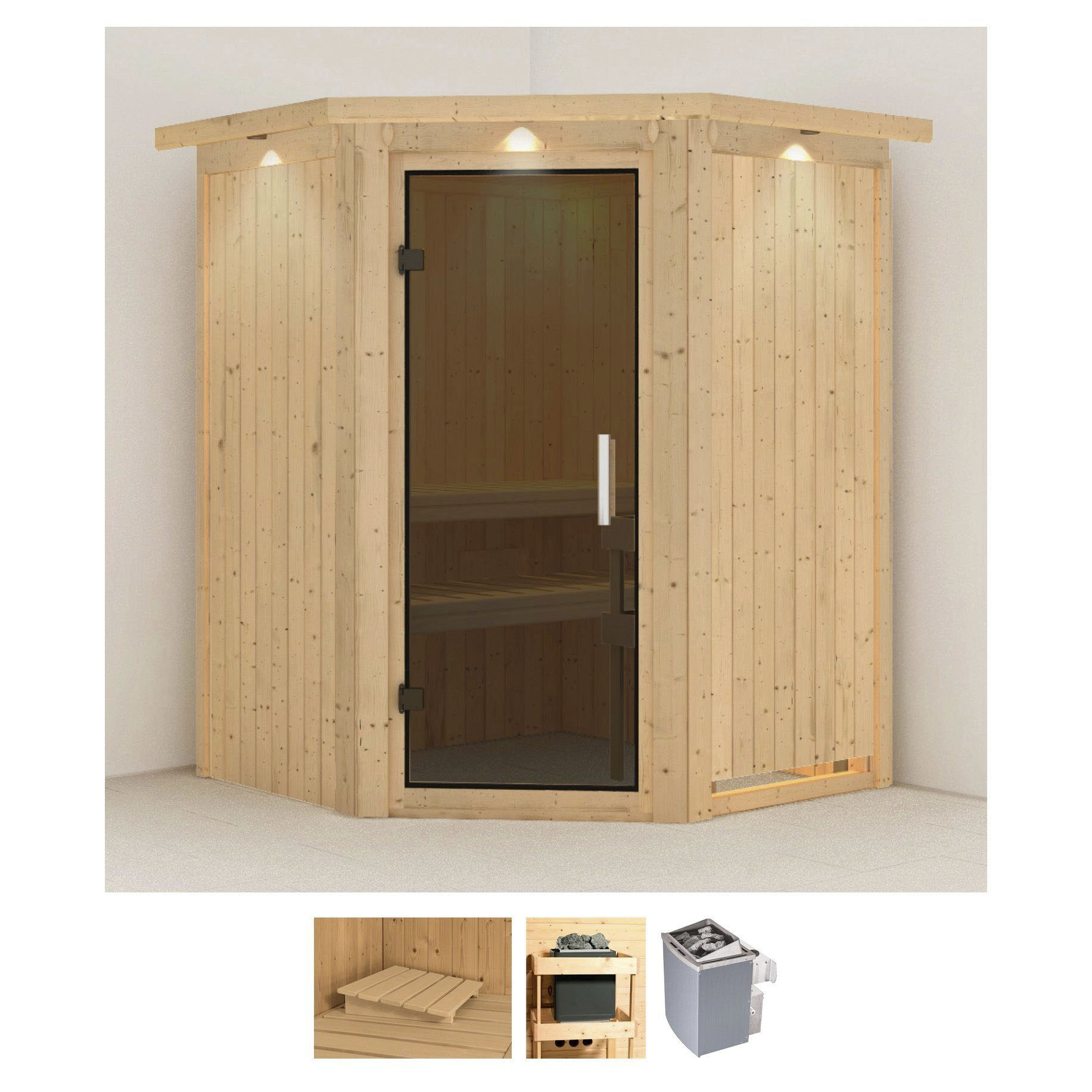 Karibu Sauna "Liva" Set, Ofen 9 kW integr. Strg