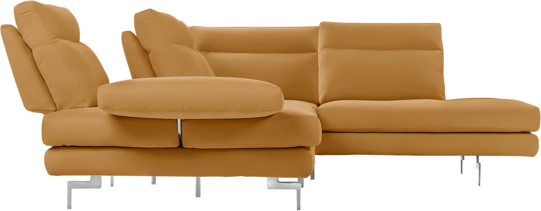 CALIA ITALIA Ecksofa »Toby Wing, L-Form, Multifunktionssofa, bequem und edel«, Sitztiefenverstellung und Armteilfunktion, Füße chrom glänzend