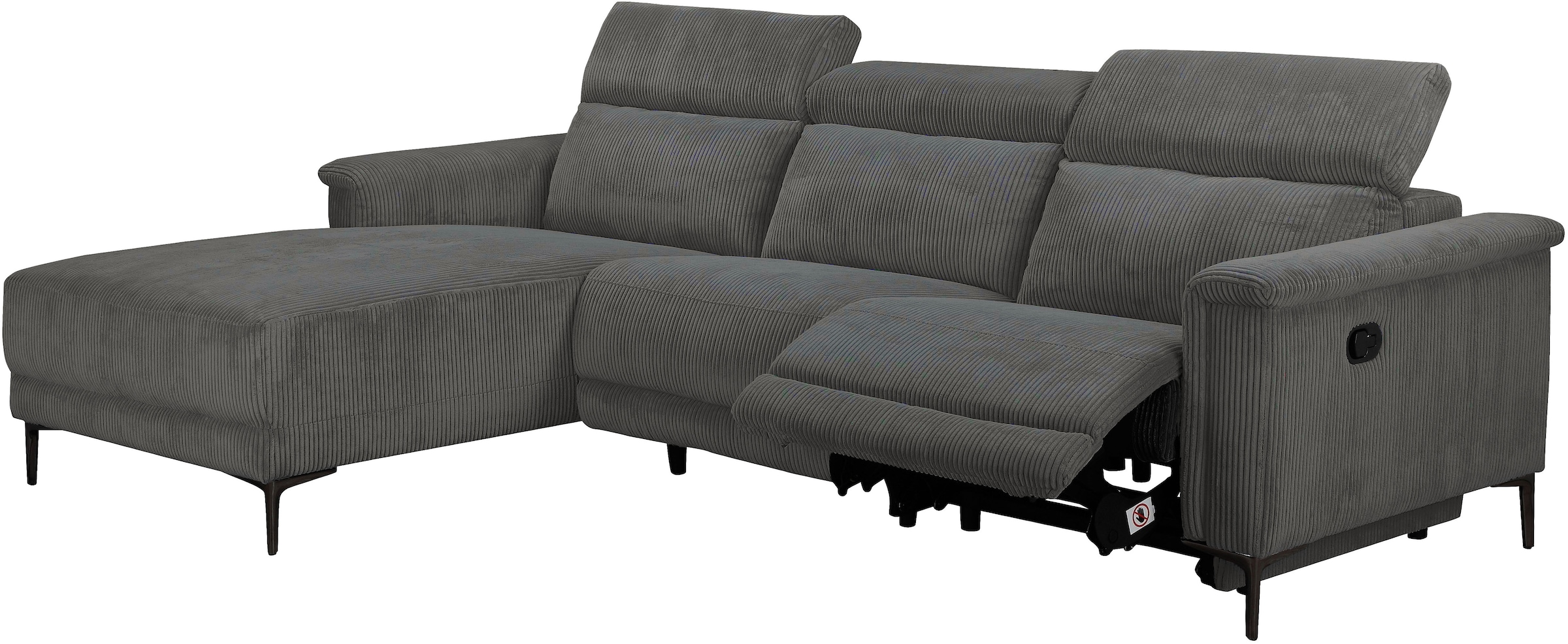 OTTO home Ecksofa »LUND Cord, L-Form, 261 cm, man. o. elektr. Relaxfunktion (mit USB-A)« USB-C bei elektrischer Variante und Kopfteilverstellung
