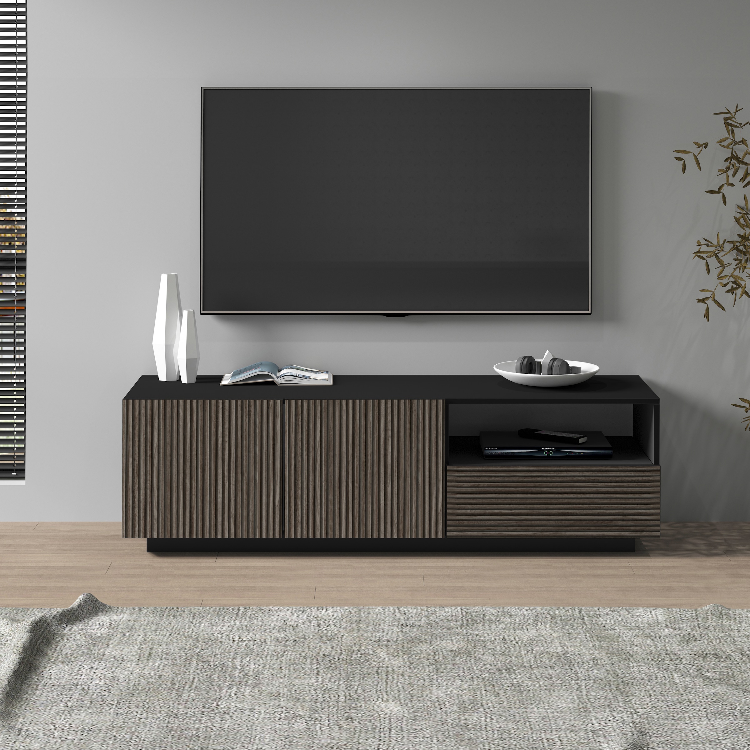INOSIGN Lowboard »Vega,Lowboard,TV Board,TV Schrank,150 cm«, mit 2 Türen und 1 Schublade,Fronten mit Rillen-Optik