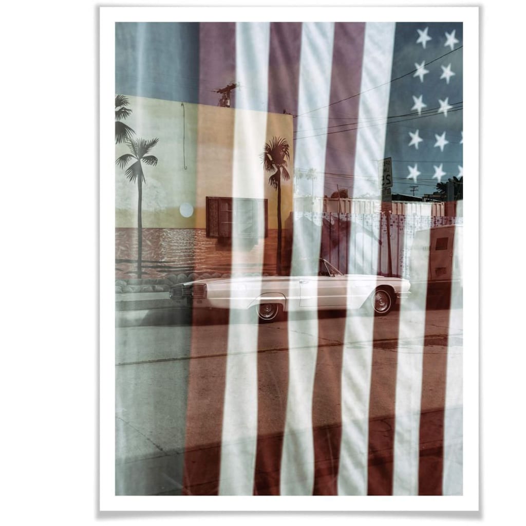 Wall-Art Poster »Flagge Amerika Reflection USA«, Autos, (1 St.)