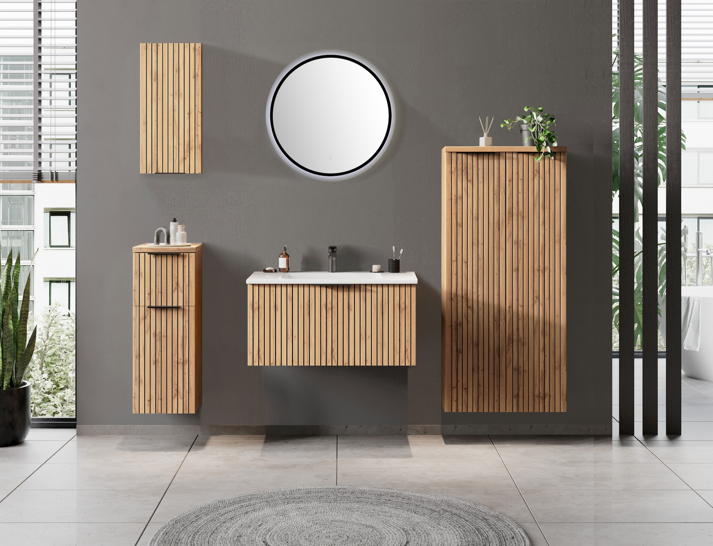 welltime Badmöbel-Set »Welltime, Carlton Waschtisch-Set, 80 oder 120 cm, gestreift« 2 Stk. tlg.