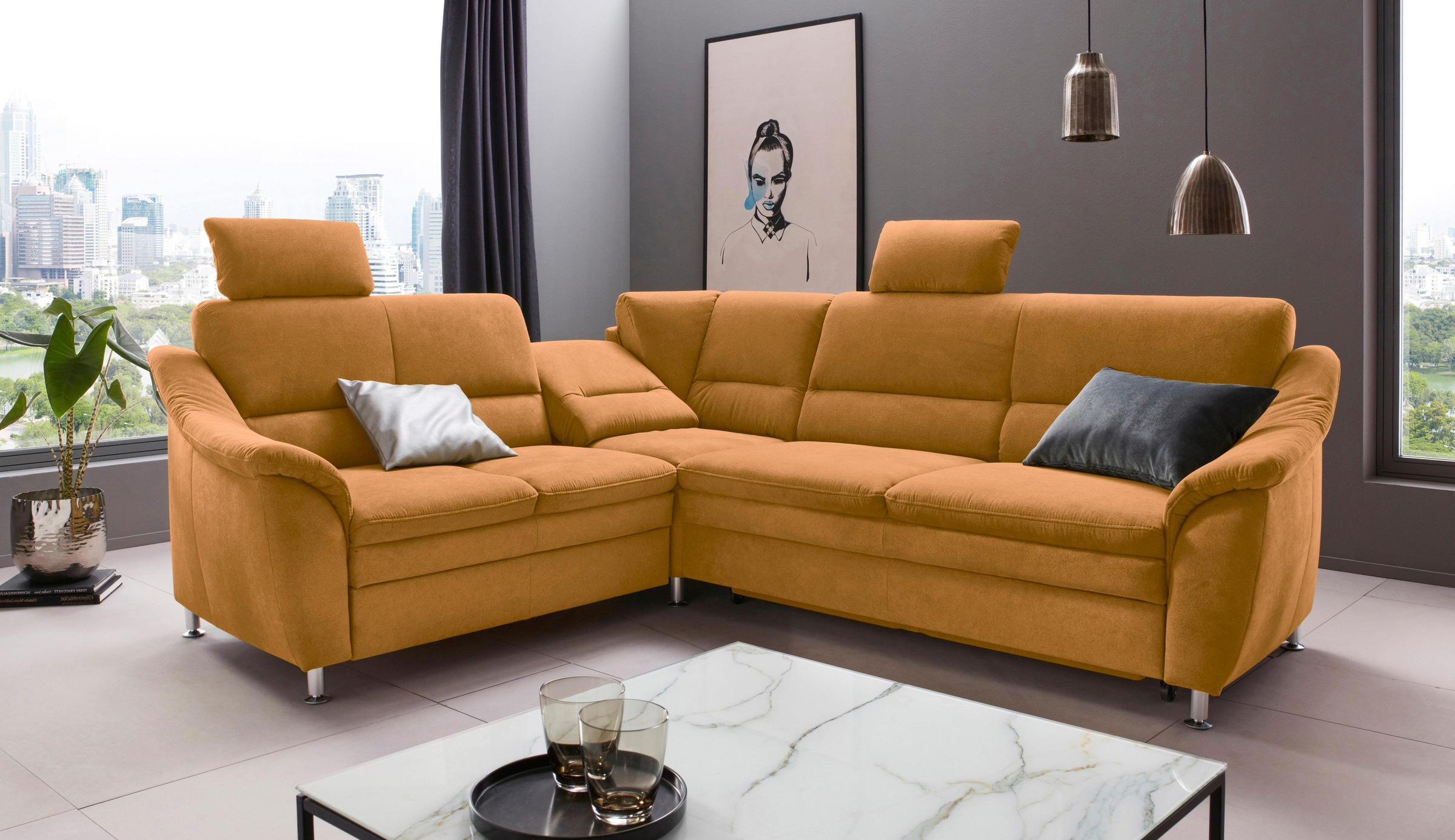 Places of Style Ecksofa "Cardoso L-Form", Federkern, wahlweise mit Bett, Sc günstig online kaufen