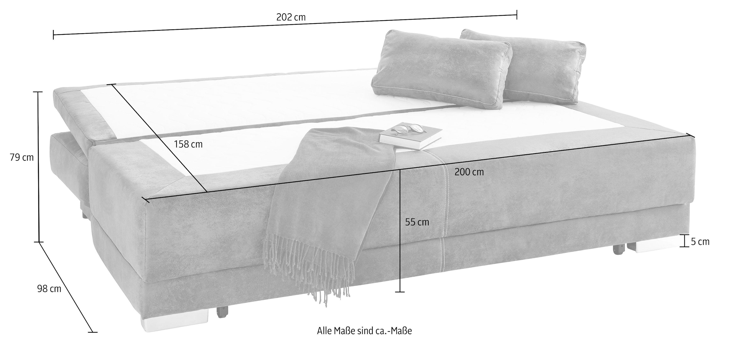 COLLECTION AB Schlafsofa »Berlin«, Bettfunktion und Bettkasten, lose Armlehn-und Rückenkissen