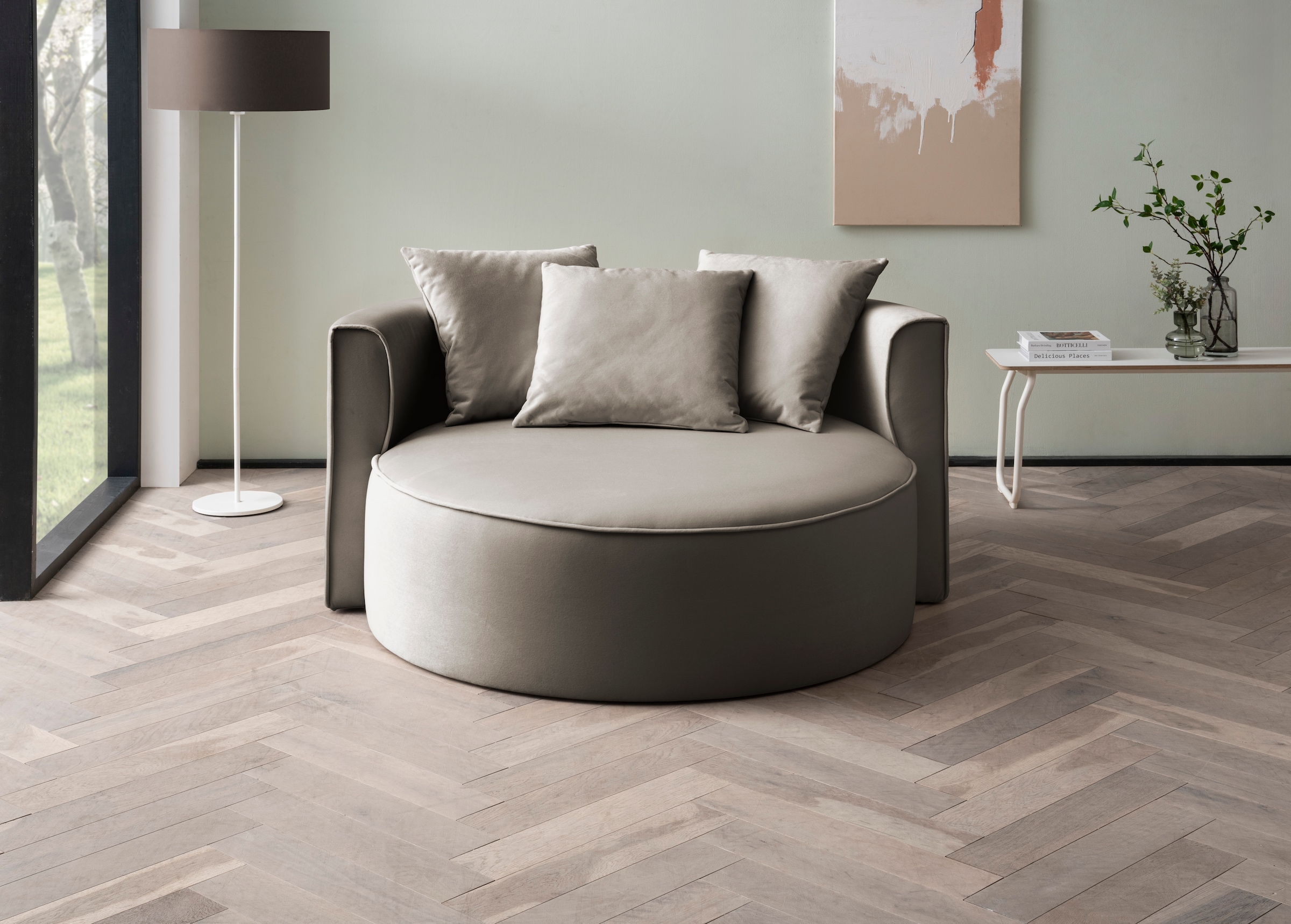 LeGer Home by Lena Gercke XXL-Sessel »ISALIE, Sessel in modernen Farben, Lesesessel, Loveseat, Big-Sessel«, trendige Stoffe, mit 3 Zierkissen, große Sitzfläche, Hocker optional