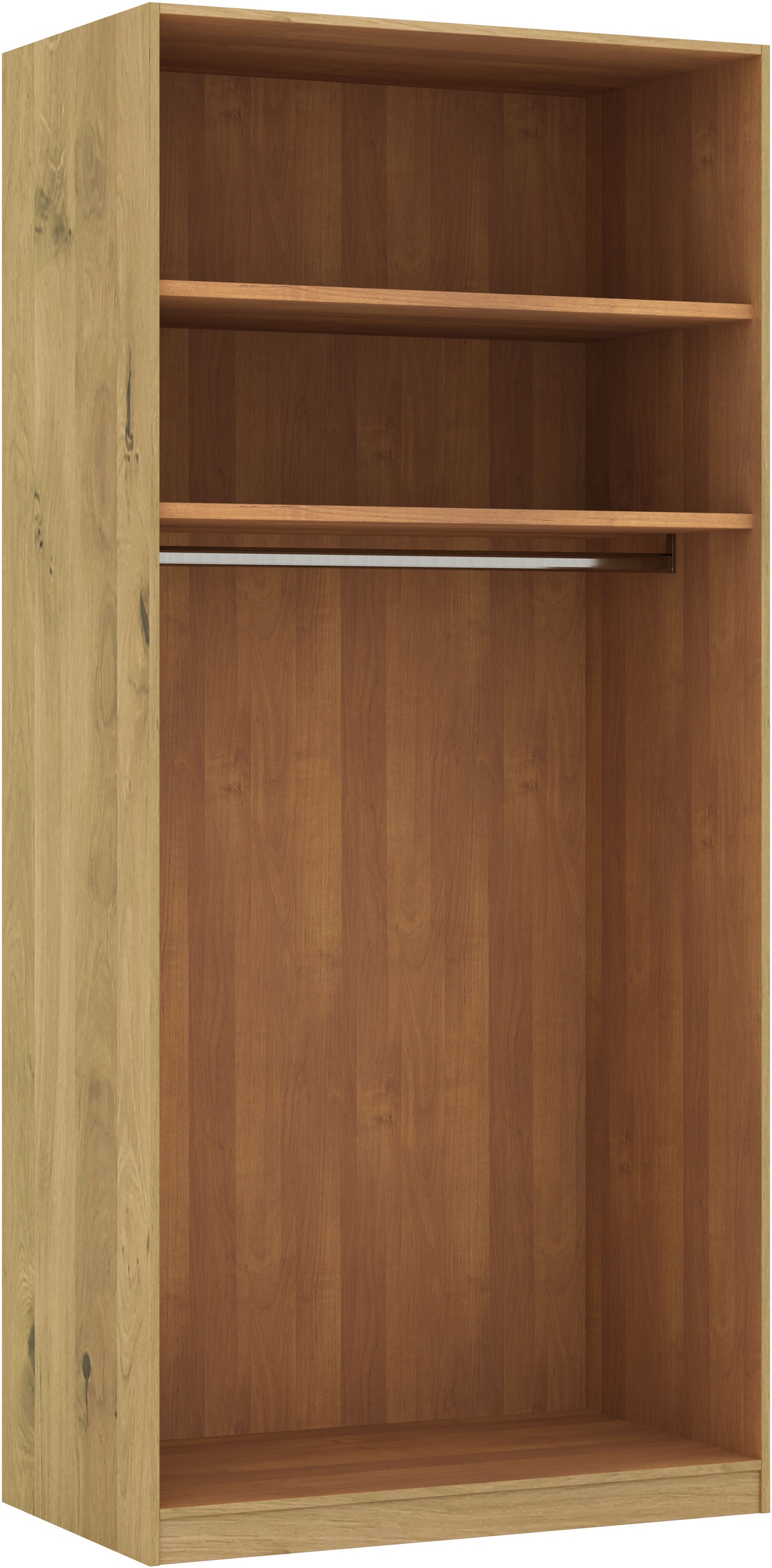Musterring Drehtürenschrank »Savona, Kleiderschrank, Schrank, Garderobe, teilmassiv Eiche«, (mit Türdämpfern, in 5 Breiten & 2 Höhen, extra Böden, MADE IN GERMANY), Türen in Bianco-Eiche massiv, mit Querriegel, verschiedene Größen