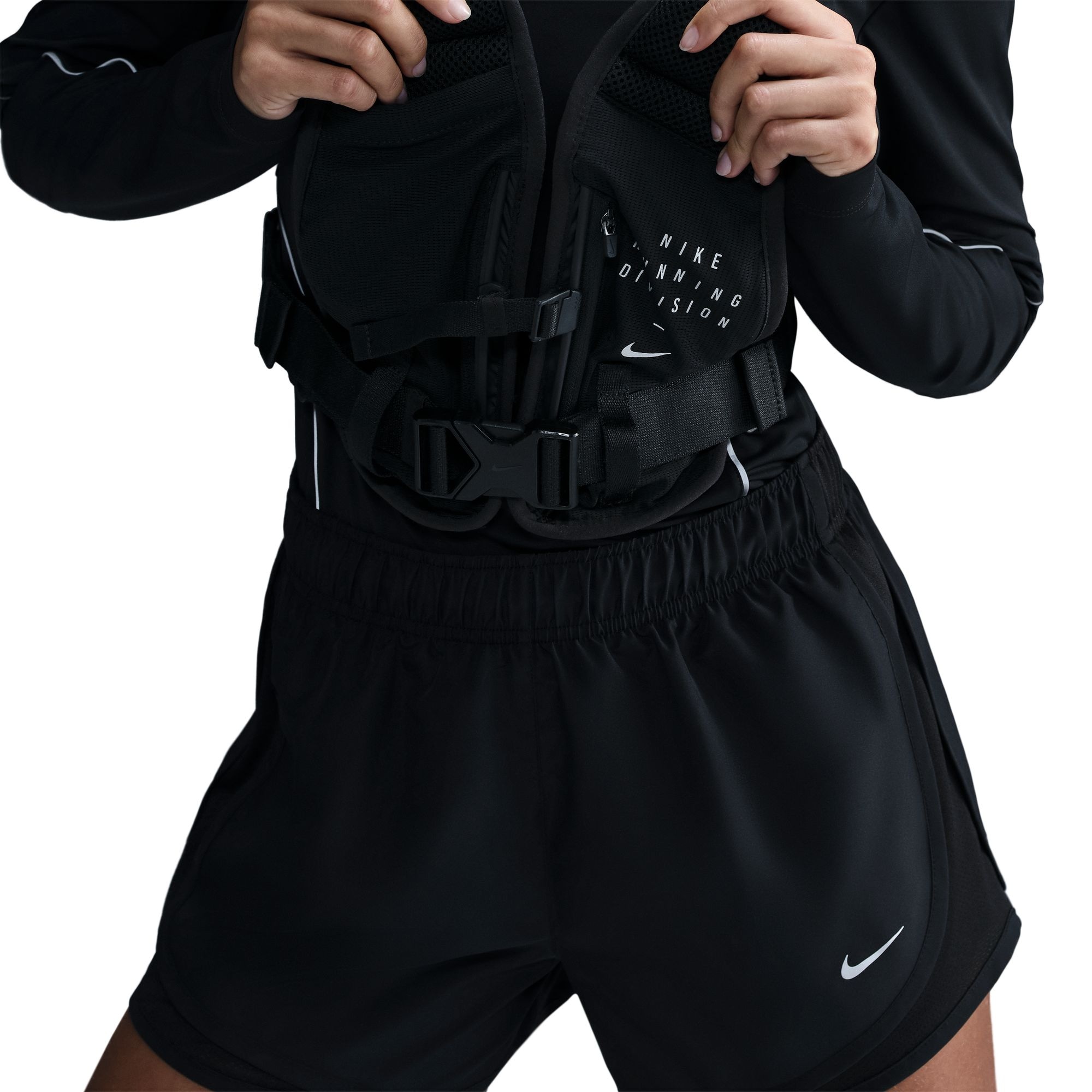 Laufshorts NIKE "W NK TEMPO DF MR 3" SHORT", Damen, Gr. XL, N-Gr, schwarz, schwarz, schwarz, reflective silv, Obermaterial: 100% Polyester, Hosen, schnell trocknendes Material, mit Mesh-Einsätzen 8