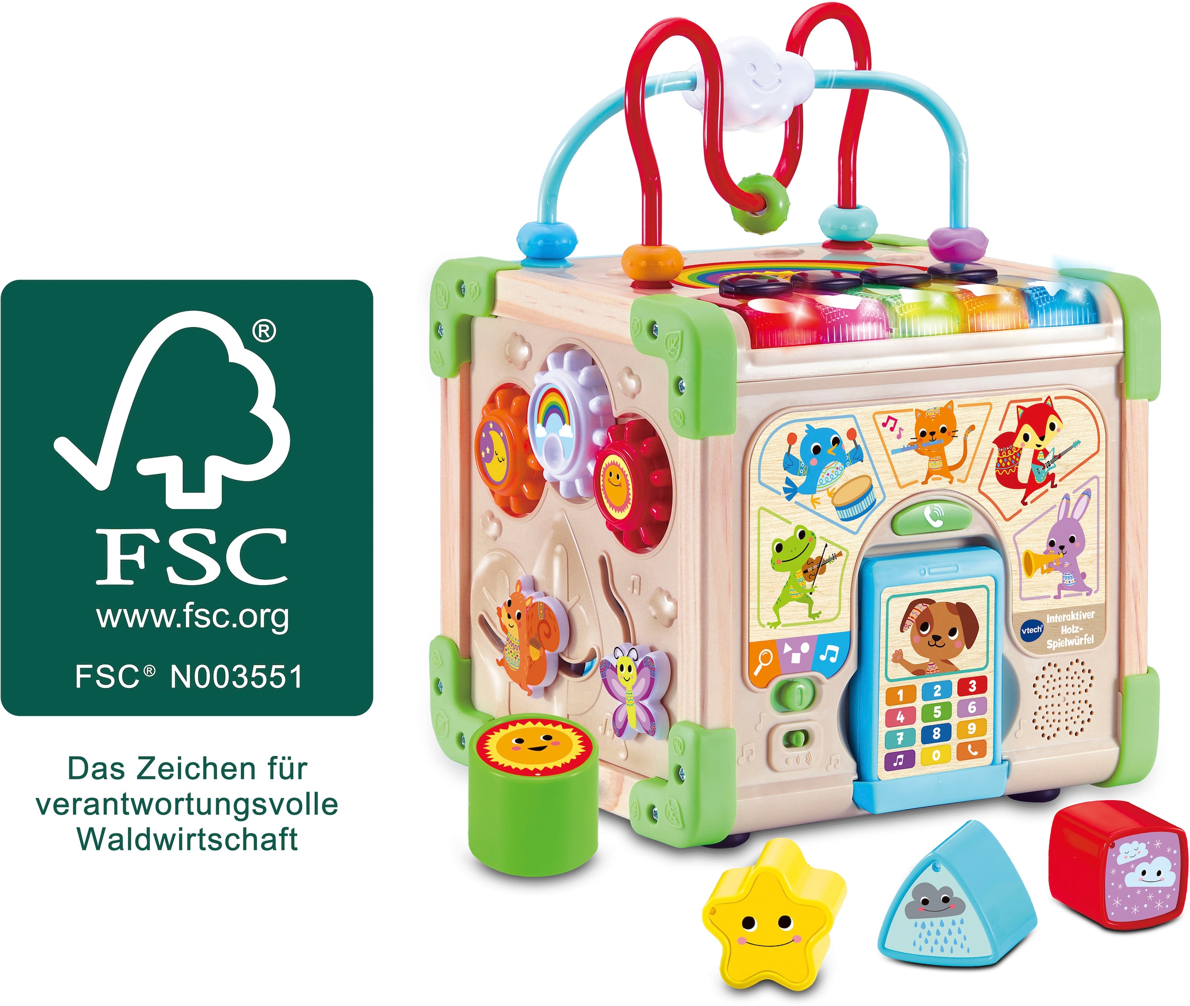 Vtech® Motorikwürfel »Vtech Baby, Interaktiver Holz-Spielwürfel« FSC® - schützt Wald