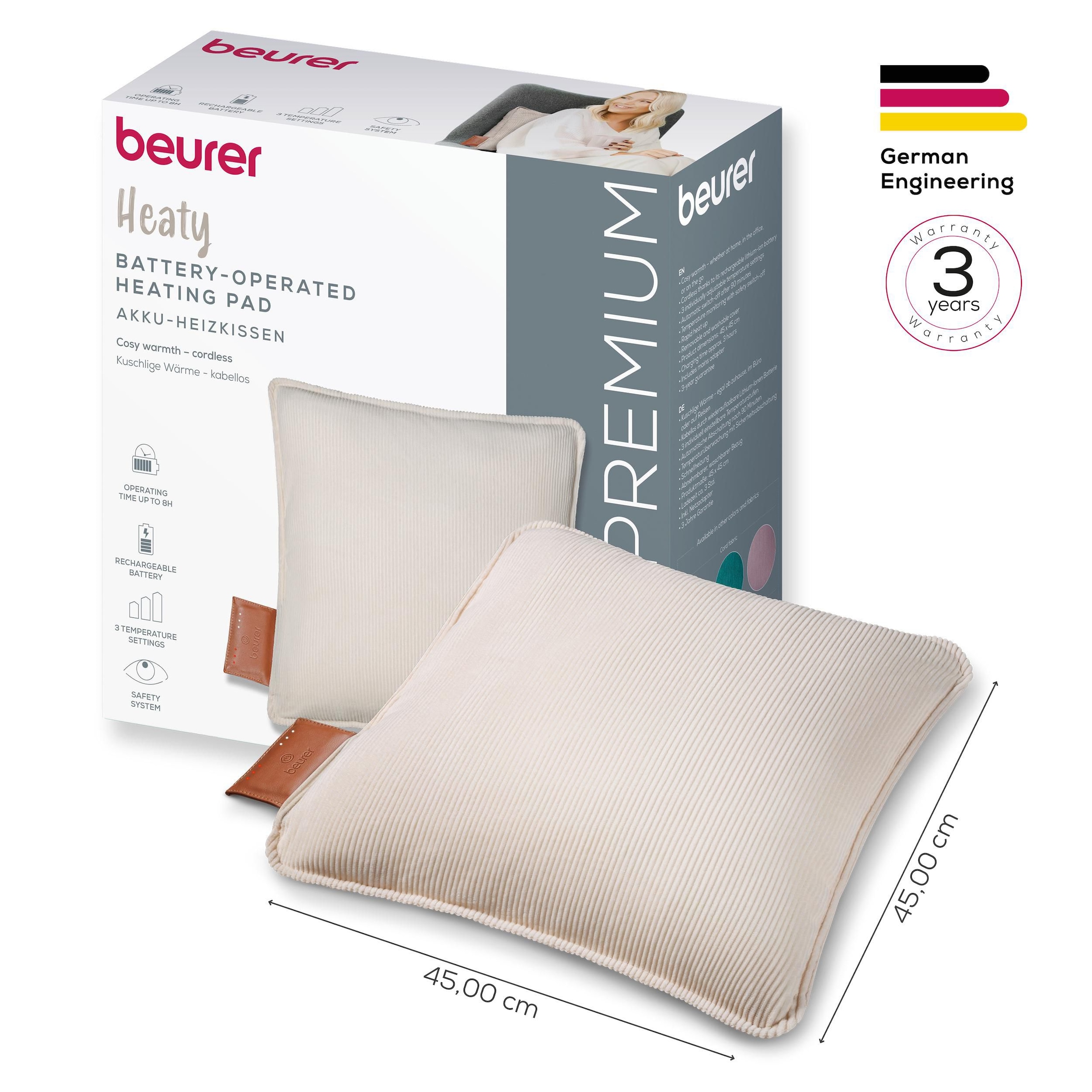 BEURER Heizkissen »HK 77 Heaty, kabellos« Stylisches Design mit modernem Cordstoff, 3 Temperaturstufen, 45x45 cm
