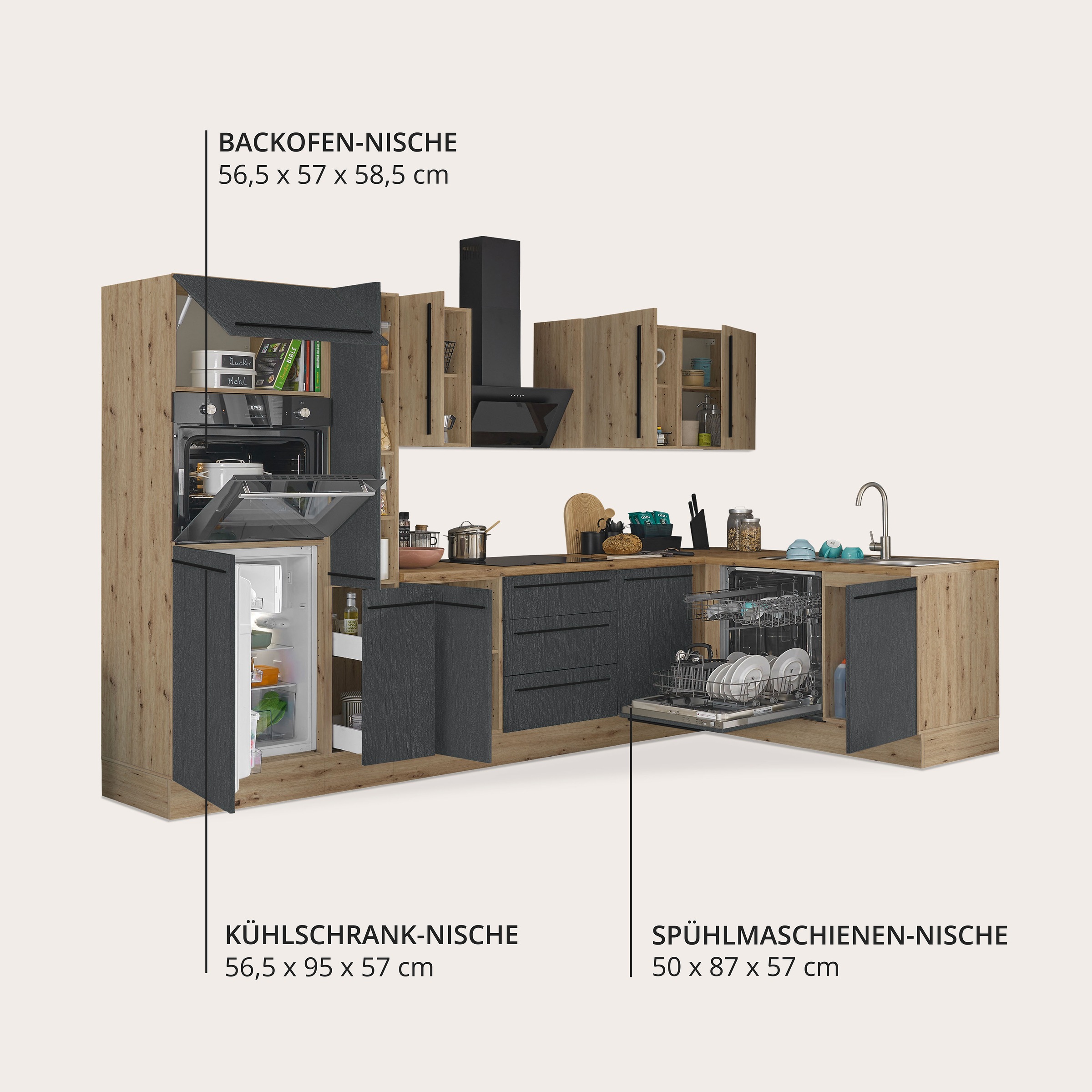 KOCHSTATION Winkelküche »Florida, Stellbreite 310x175 cm« wahlweise mit E-Geräten, mit Softclose für Türen und Schubkästen