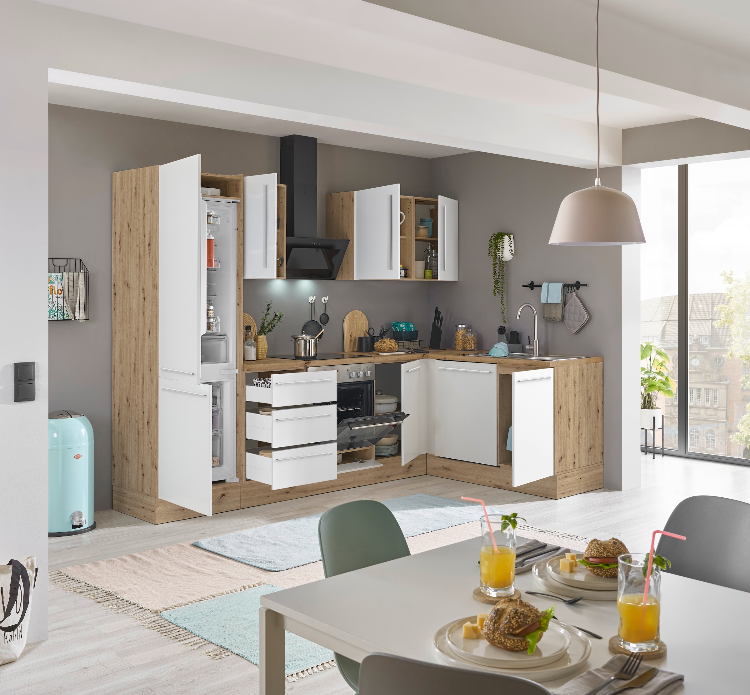 KOCHSTATION Winkelküche »Florida, Stellbreite 280x165 cm« wahlweise mit E-Geräten, mit Softclose für Türen und Schubkästen