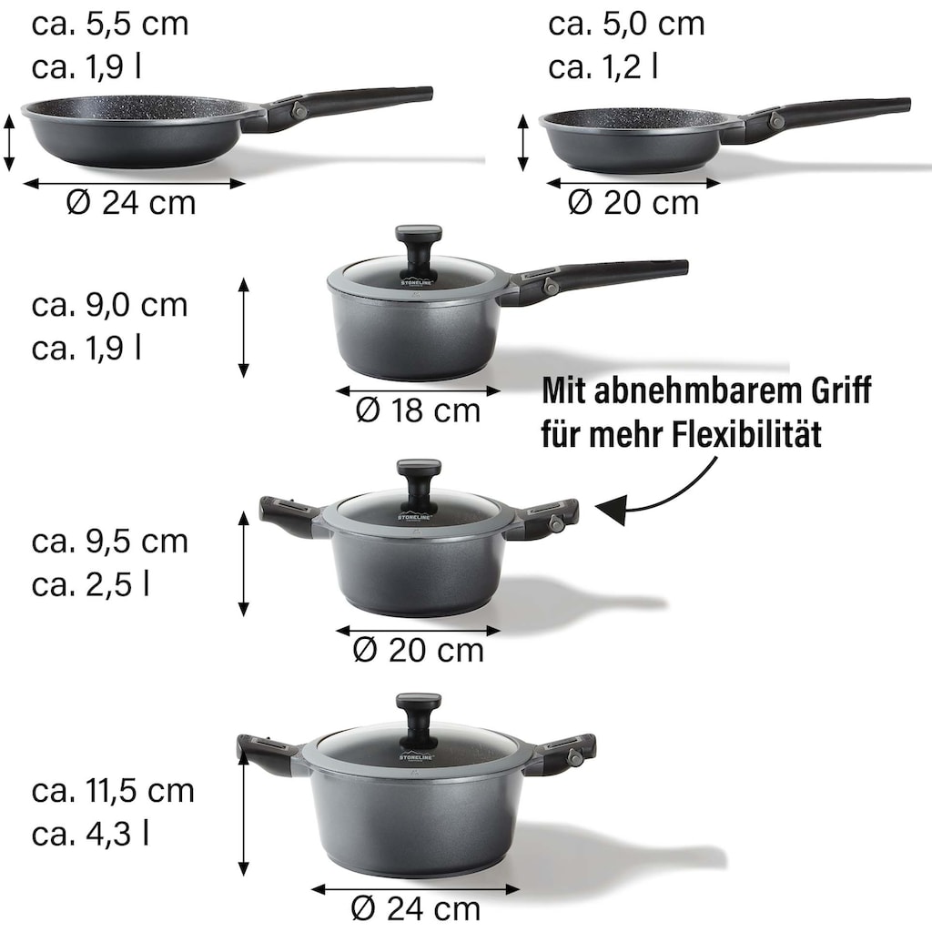 STONELINE Topf-Set »Imagination PLUS«, Aluminiumguss, (Set, 8 tlg., Bratentopf 24 cm, Kochtopf 20 cm, Stieltopf 18 cm, Bratpfanne 20/24 cm)