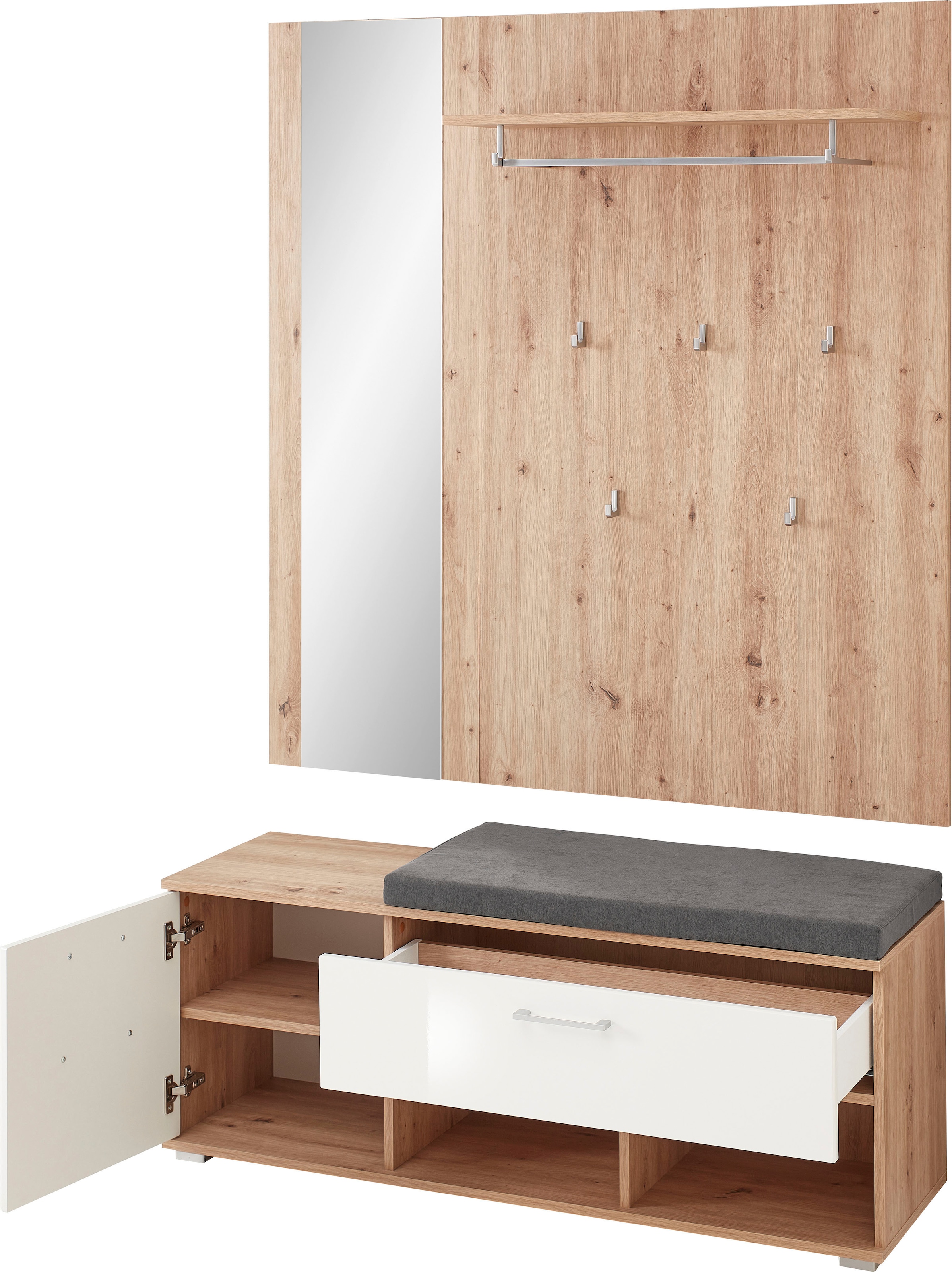Innostyle Schuhbank »Fun Garderobe Set, 126x193x38cm (B/H/T)«, (2 St.), 1 türig, 1 Schublade, Softclose, ABS Kantenschutz, Sitzkissen