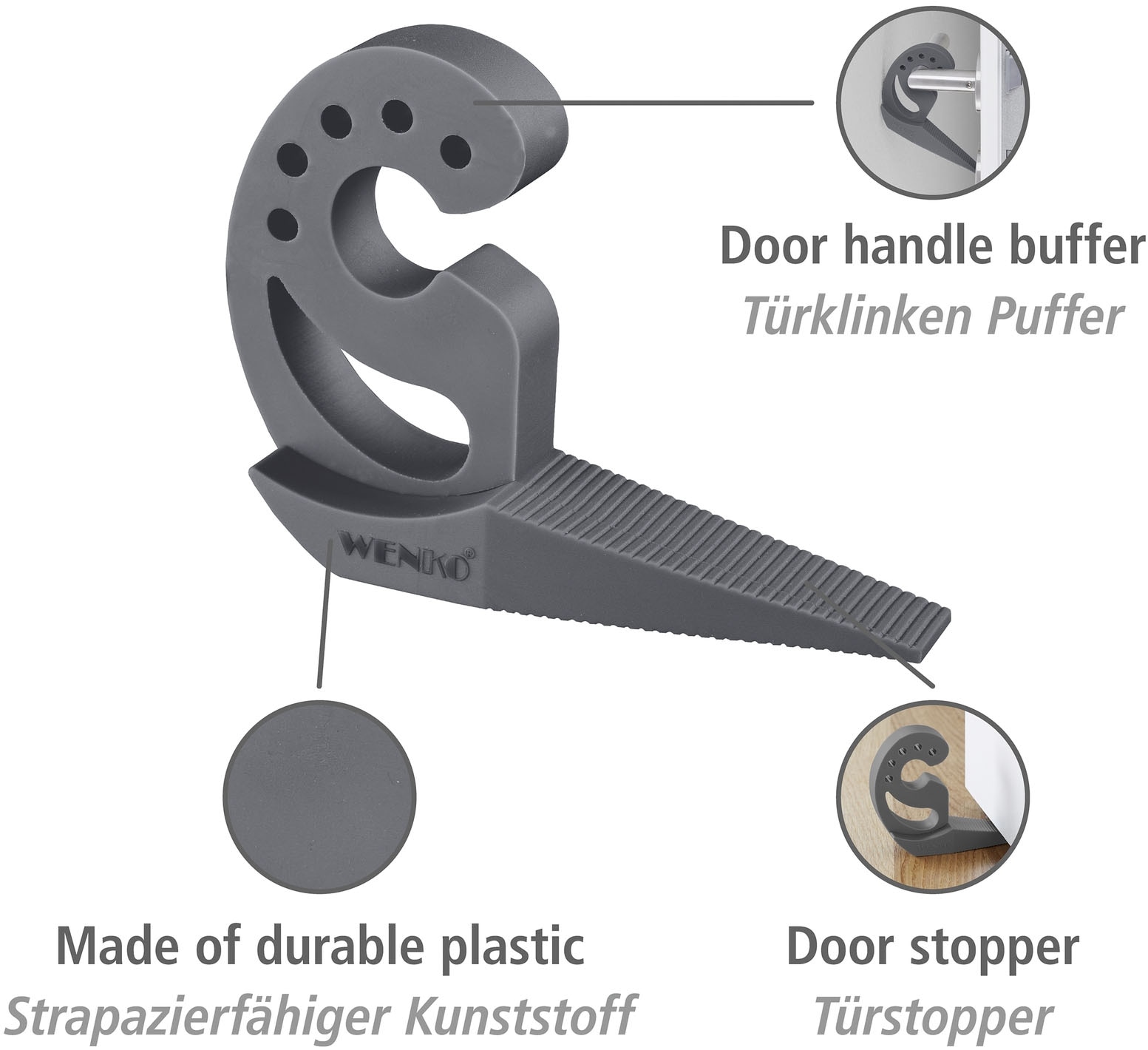 WENKO Fensterstopper »Modell Multi-STOP® Anthrazit«, (Set, 4 St.), Klemmschutz, Türstopper aus Kunststoff