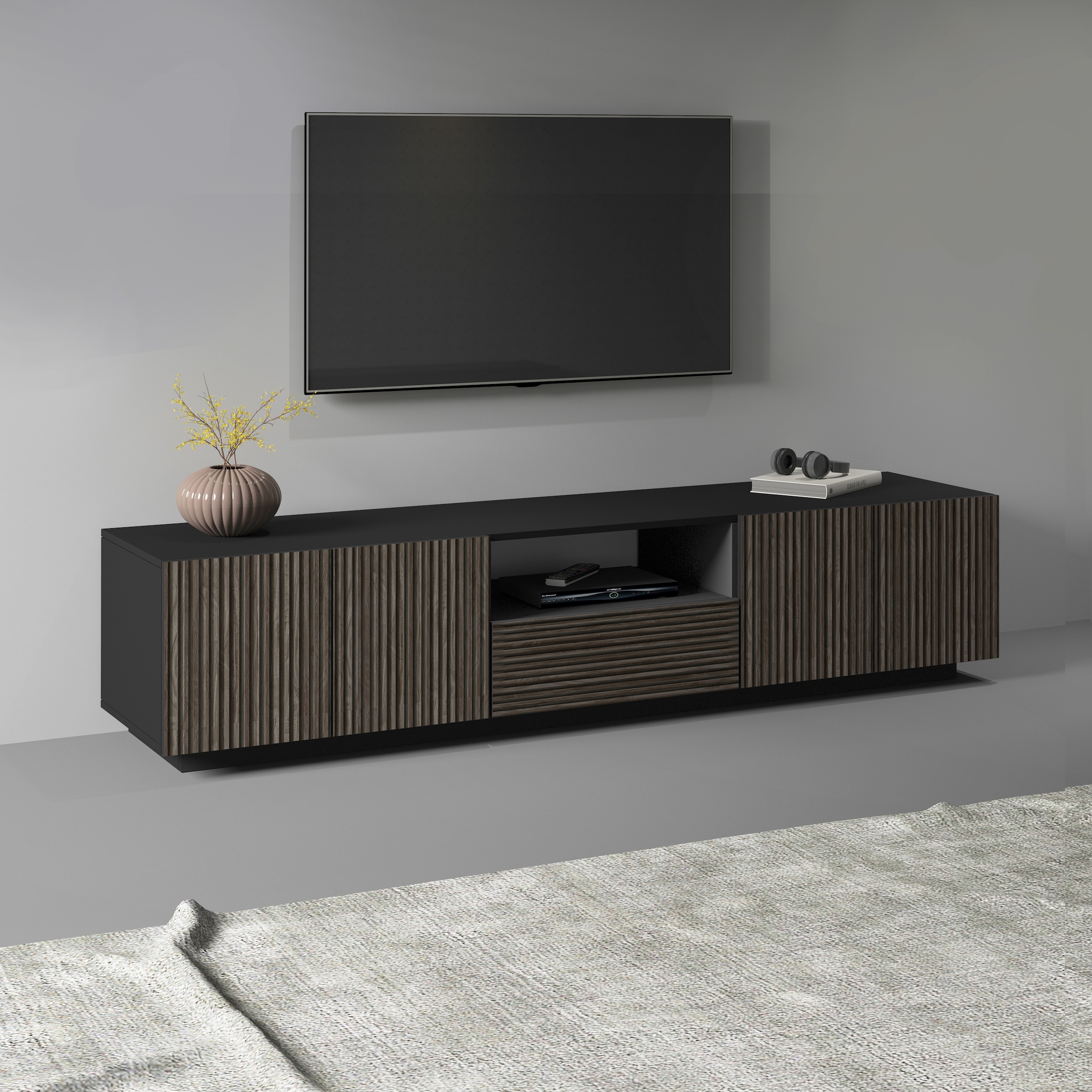 INOSIGN Lowboard "VEGA,Lowboard,TV Board,TV Schrank,220 cm", mit 4 Türen und 1 Schublade,Fronten mit Rillen-Optik