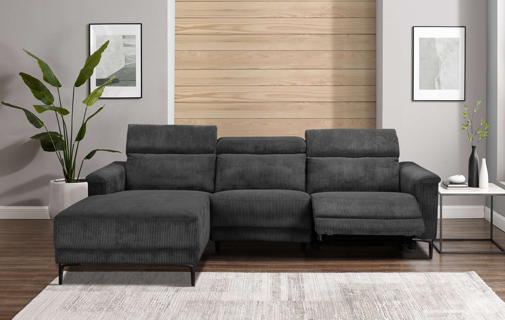 Places of Style Ecksofa »Lund in Cord, L-Form, 261 cm, mit manueller«, o. elektrischer Relaxfunktion, USB, Kopfteilverstellung