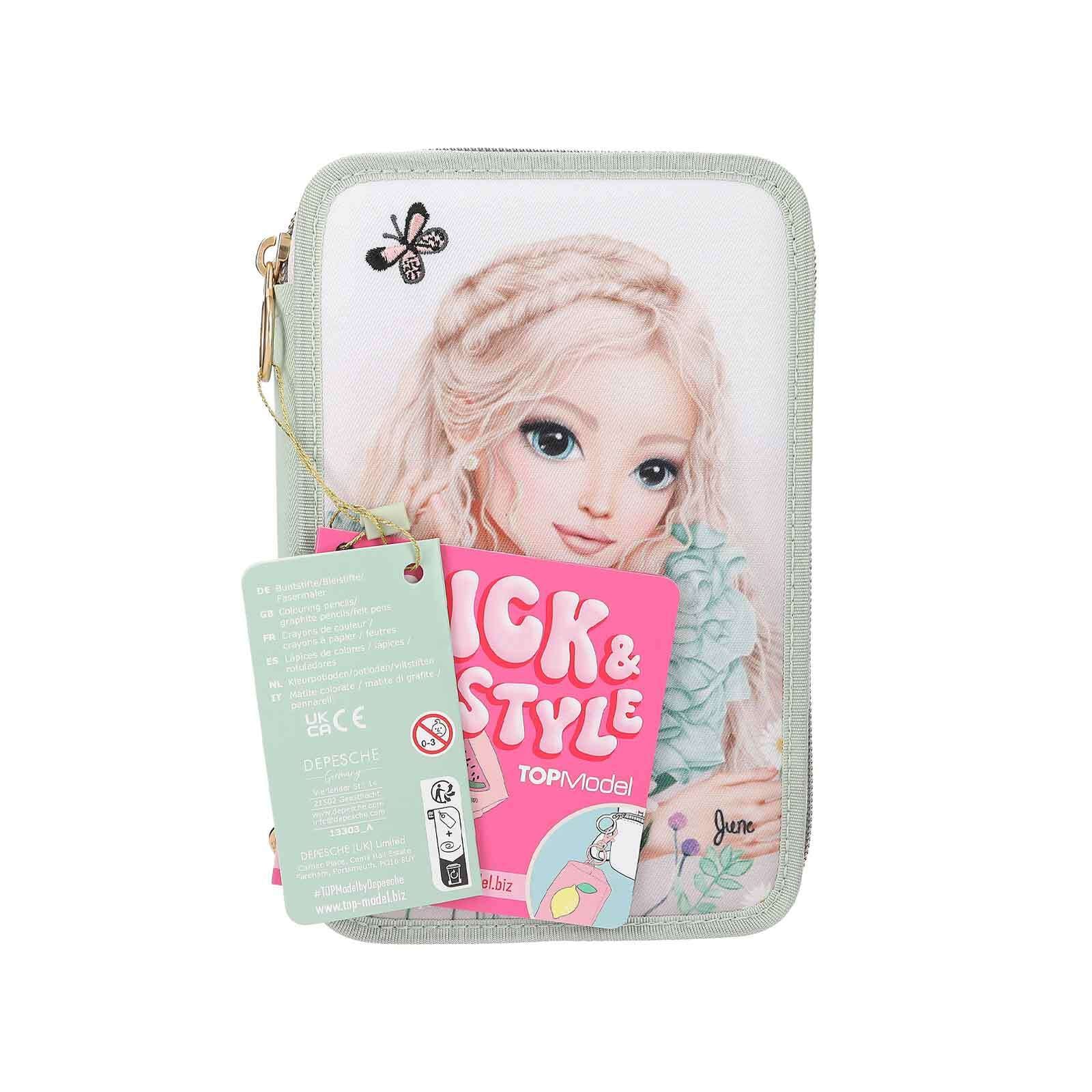 Depesche Buntstift »3-Fach Federtasche mit Stickerei SUMMER FEELING inkl. Stifte TOPModel 7,5 x 13 x 20 cm grün«
