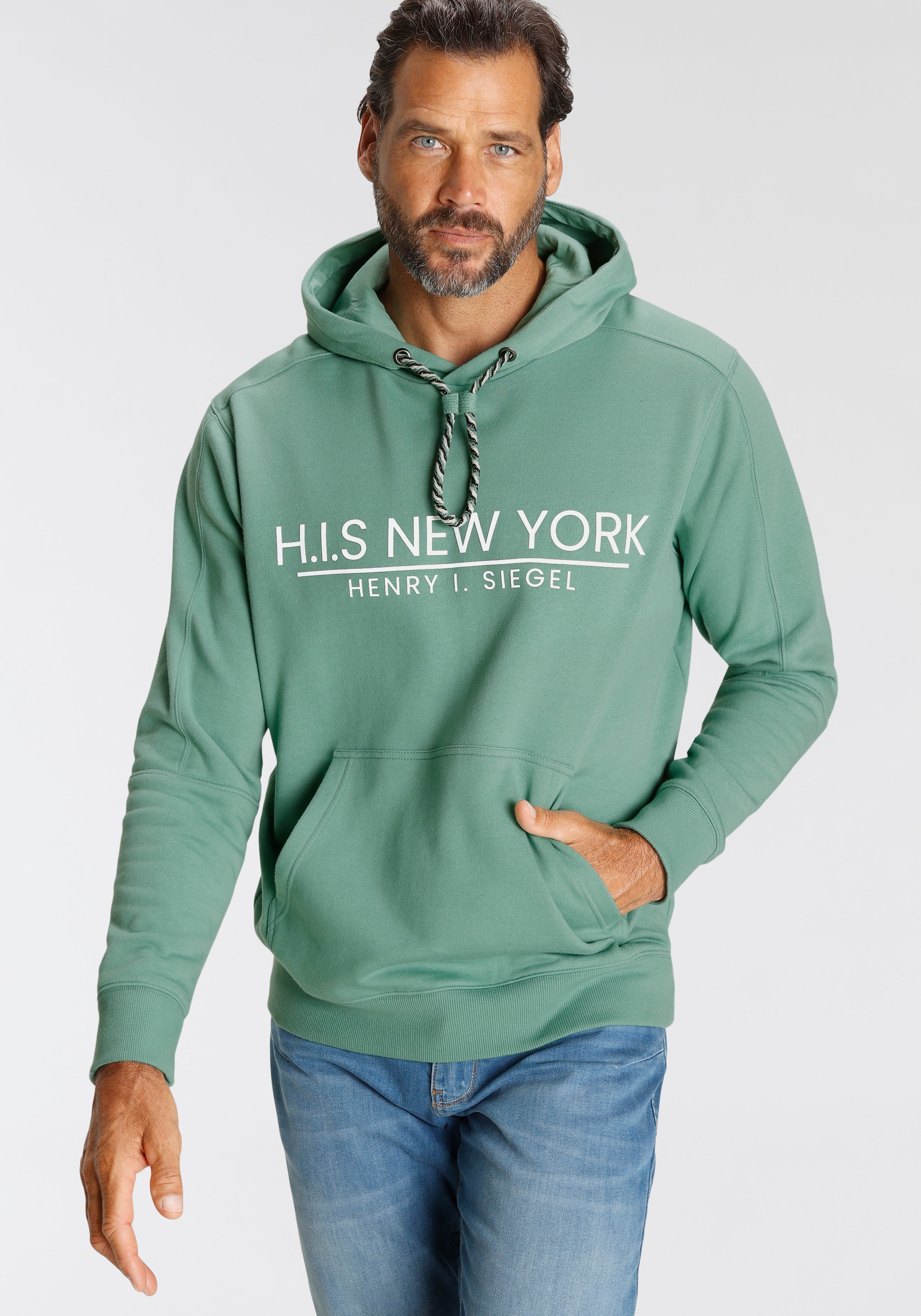 H.I.S Sweatshirt, bedrucktes Design, mit Kapuze und Kordel, aus Baumwollmischung