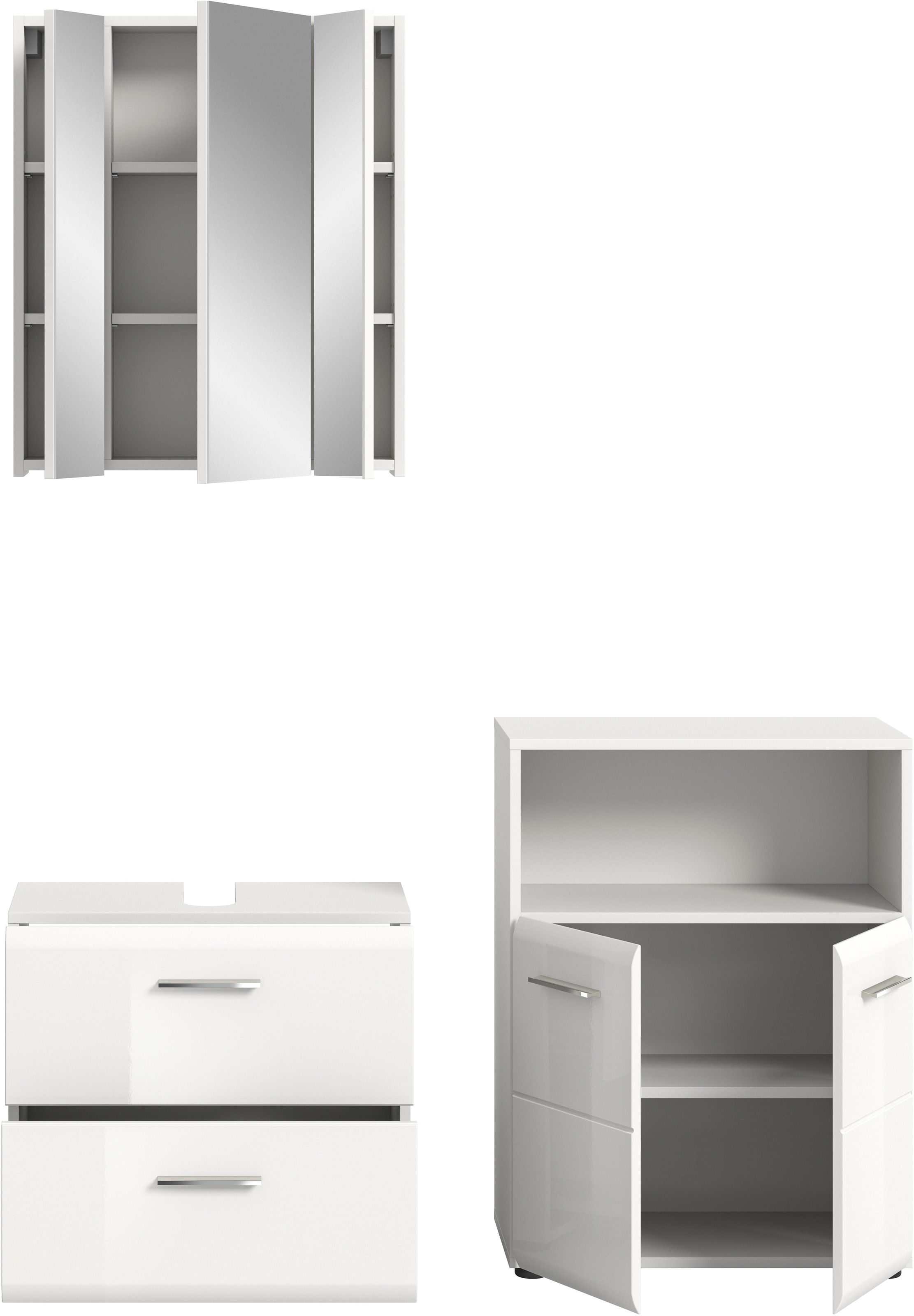 INOSIGN Badmöbel-Set »FLORENZ, TOPSELLER!, 3-teilige Badkombination, hochwertige MDF-Front«, (best. aus: Waschbeckenunterschrank, Spiegelschrank, Midischrank breit), Bad-Kombination, Bad-Möbel, Badezimmer, Kombination, Kombi