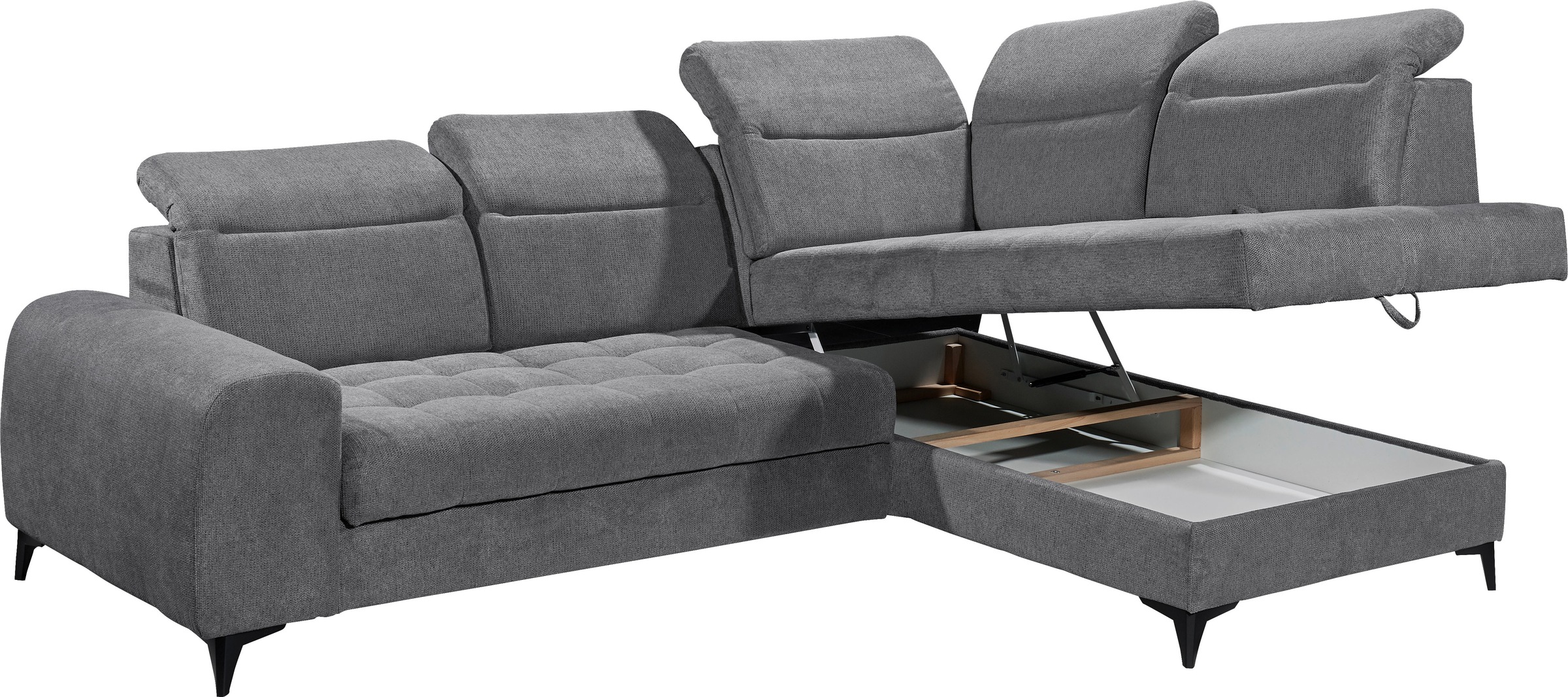 ED EXCITING DESIGN Ecksofa »Rockdale L-Form mit Bettfunktion, Bettkasten«, Kopfteilverstellung, Sitztiefenverstellung & USB-Port